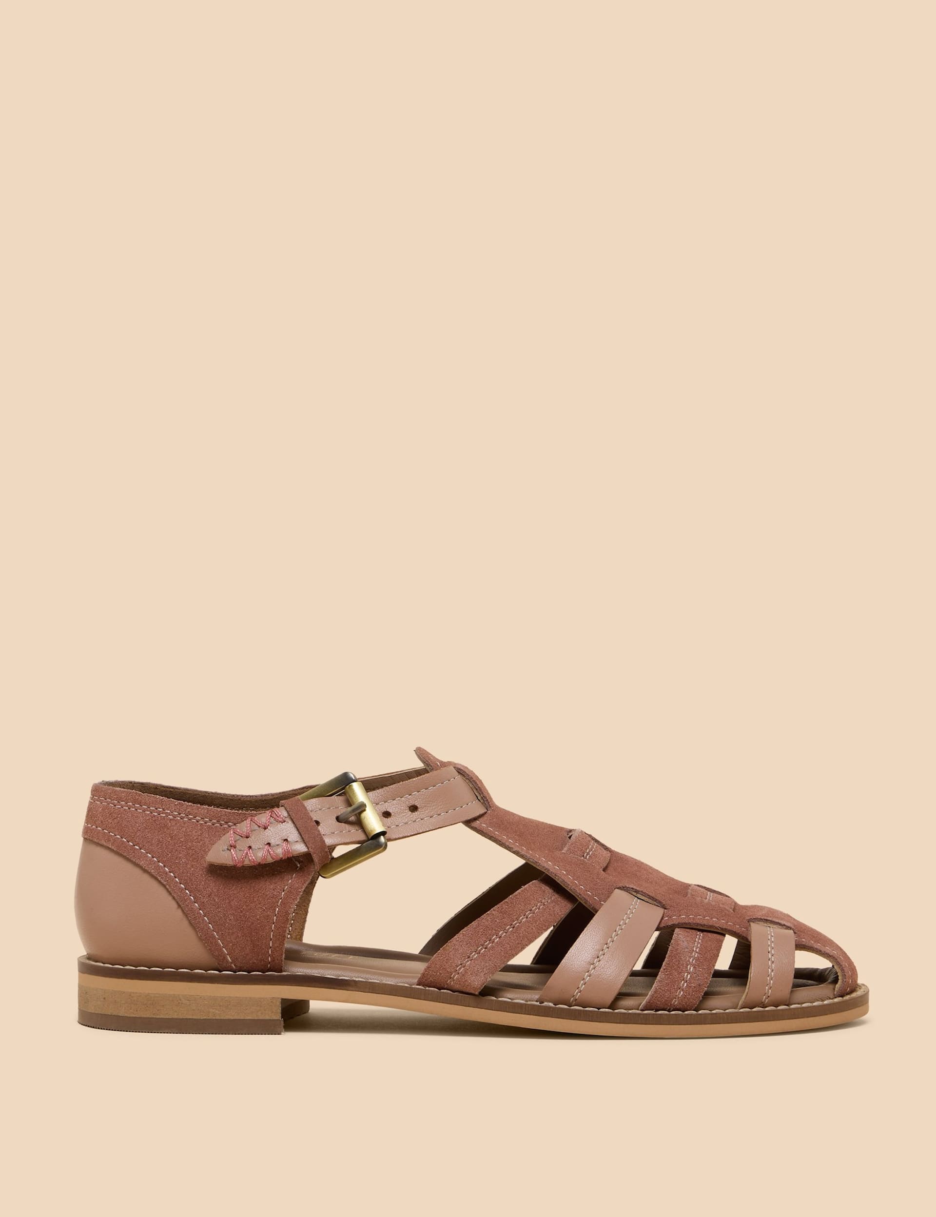 White Stuff Women's Leather Ankle Strap Fisherman Sandals - 4 - Pink, Pink,Tan