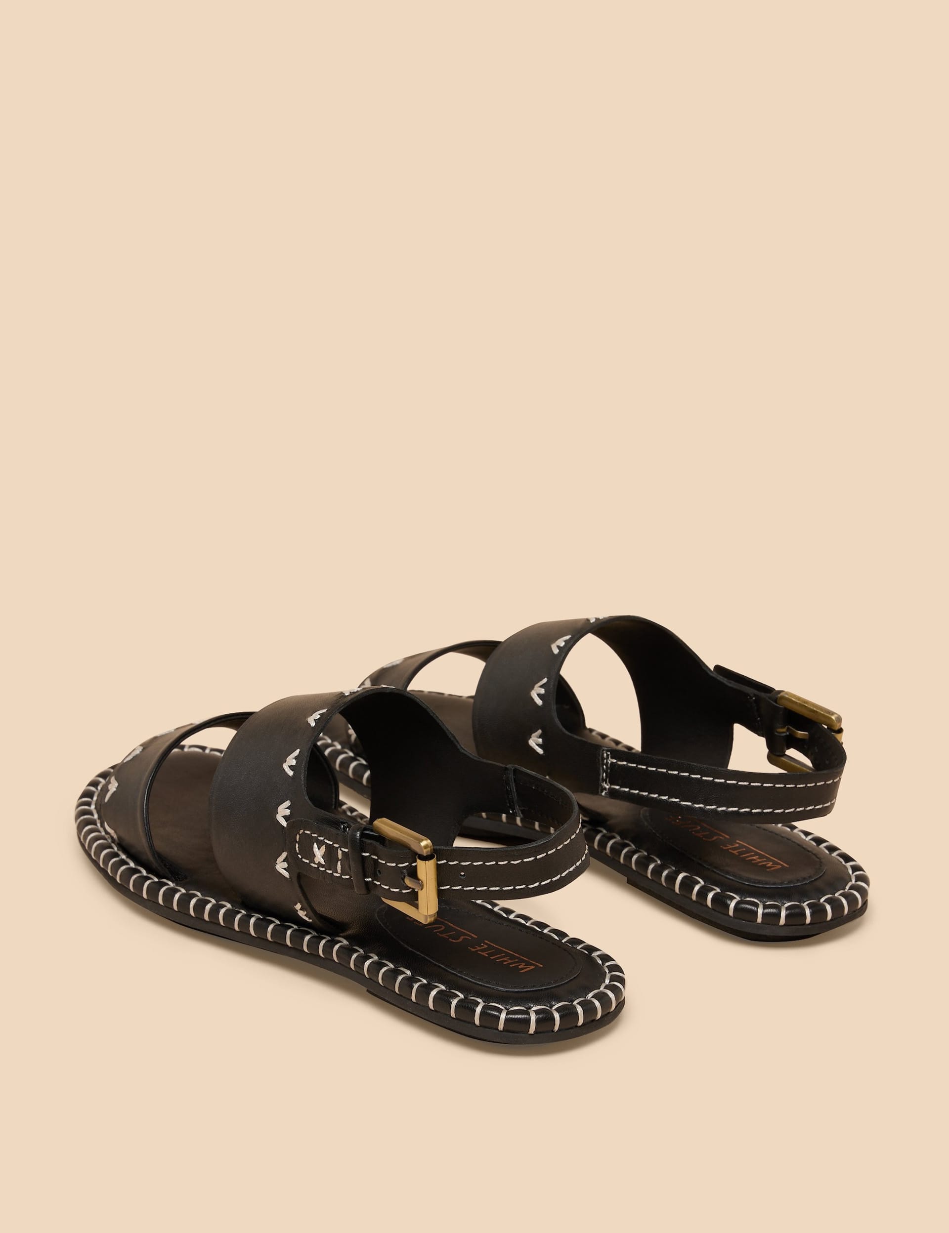 White Stuff Women's Leather Ankle Strap Flat Sandals - 3 - Black, Black,Tan