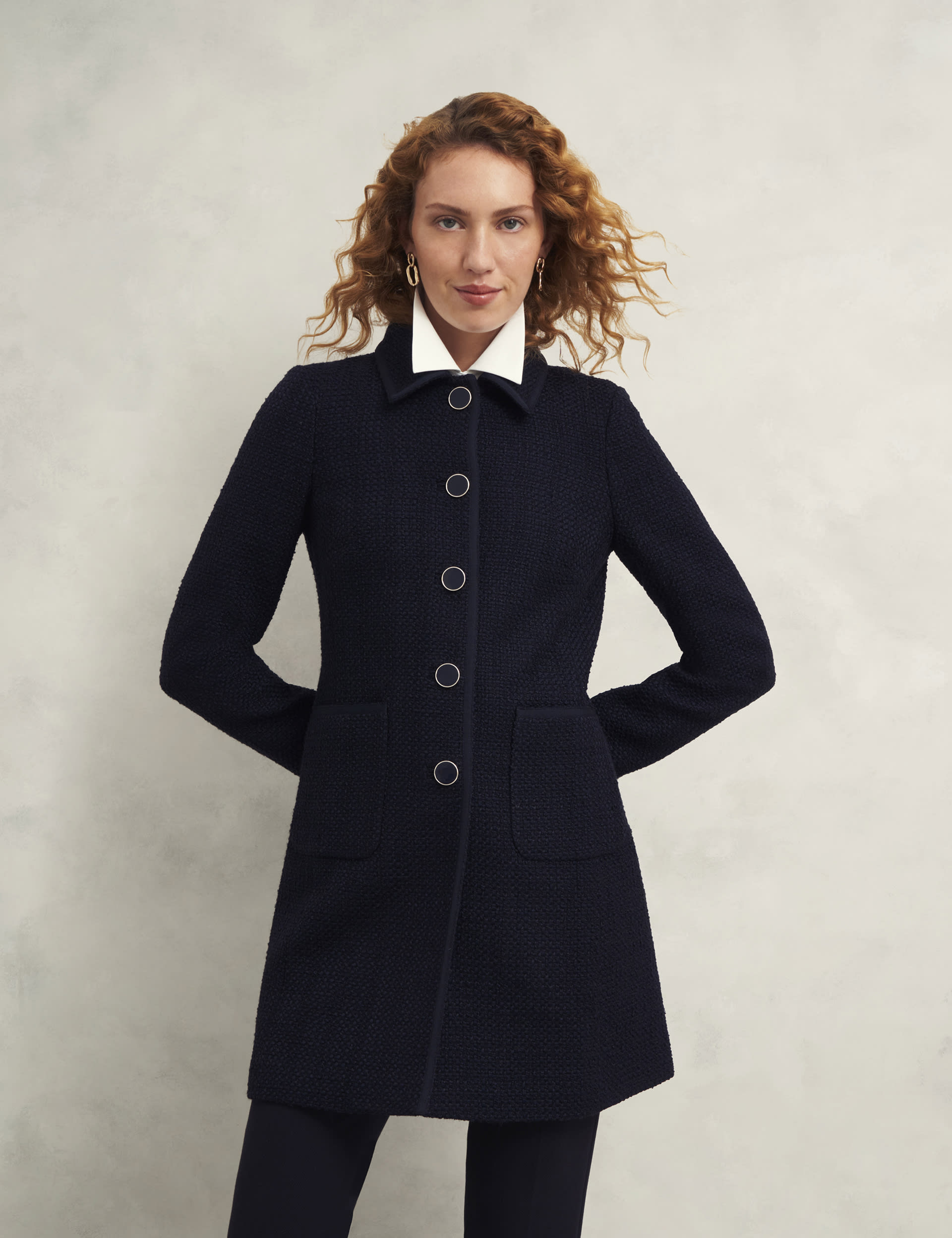 Hobbs Women's Tweed Longline Tailored Coat with Wool - 12 - Navy, Navy