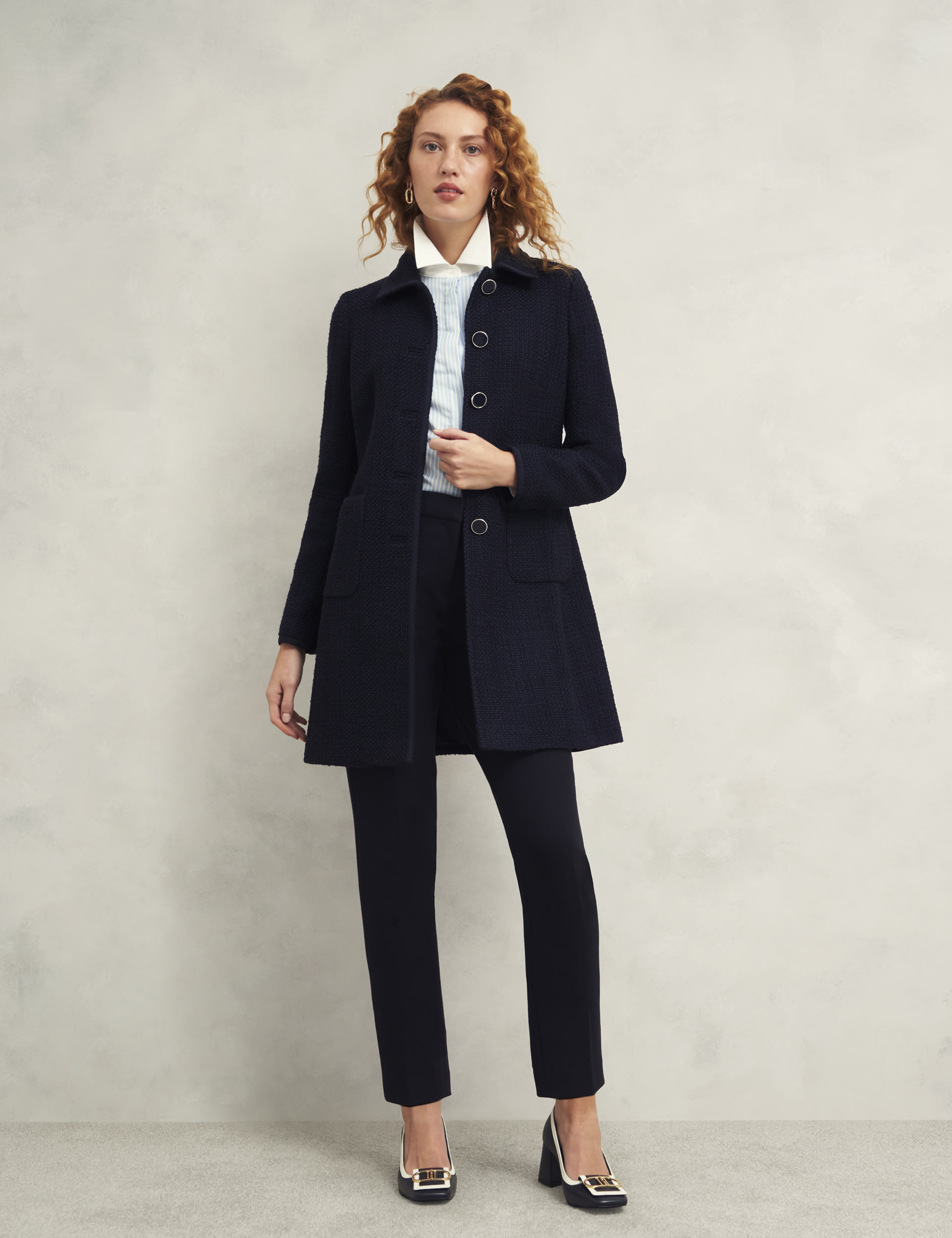 Hobbs Women's Tweed Longline Tailored Coat with Wool - 14 - Navy, Navy