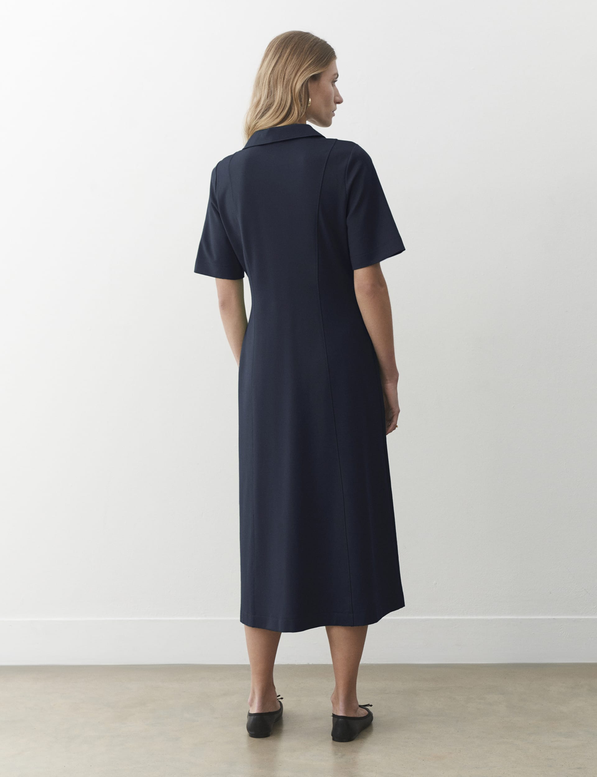 Finery London Women's Collared V-Neck Midi Smock Dress - 8 - Navy, Navy