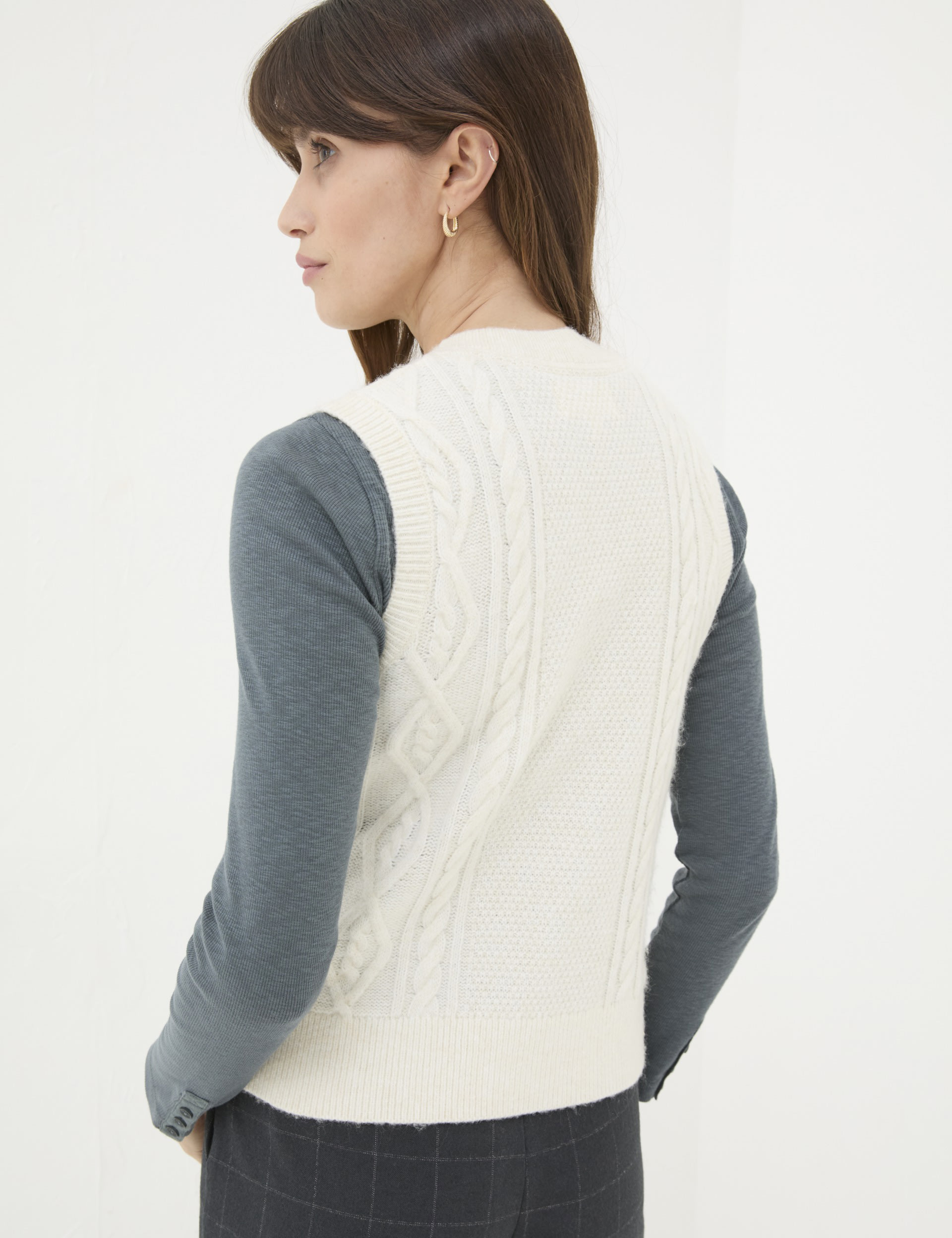 Fatface Women's Cable Knit V-Neck Knitted Vest with Wool - 18 - Ivory, Ivory