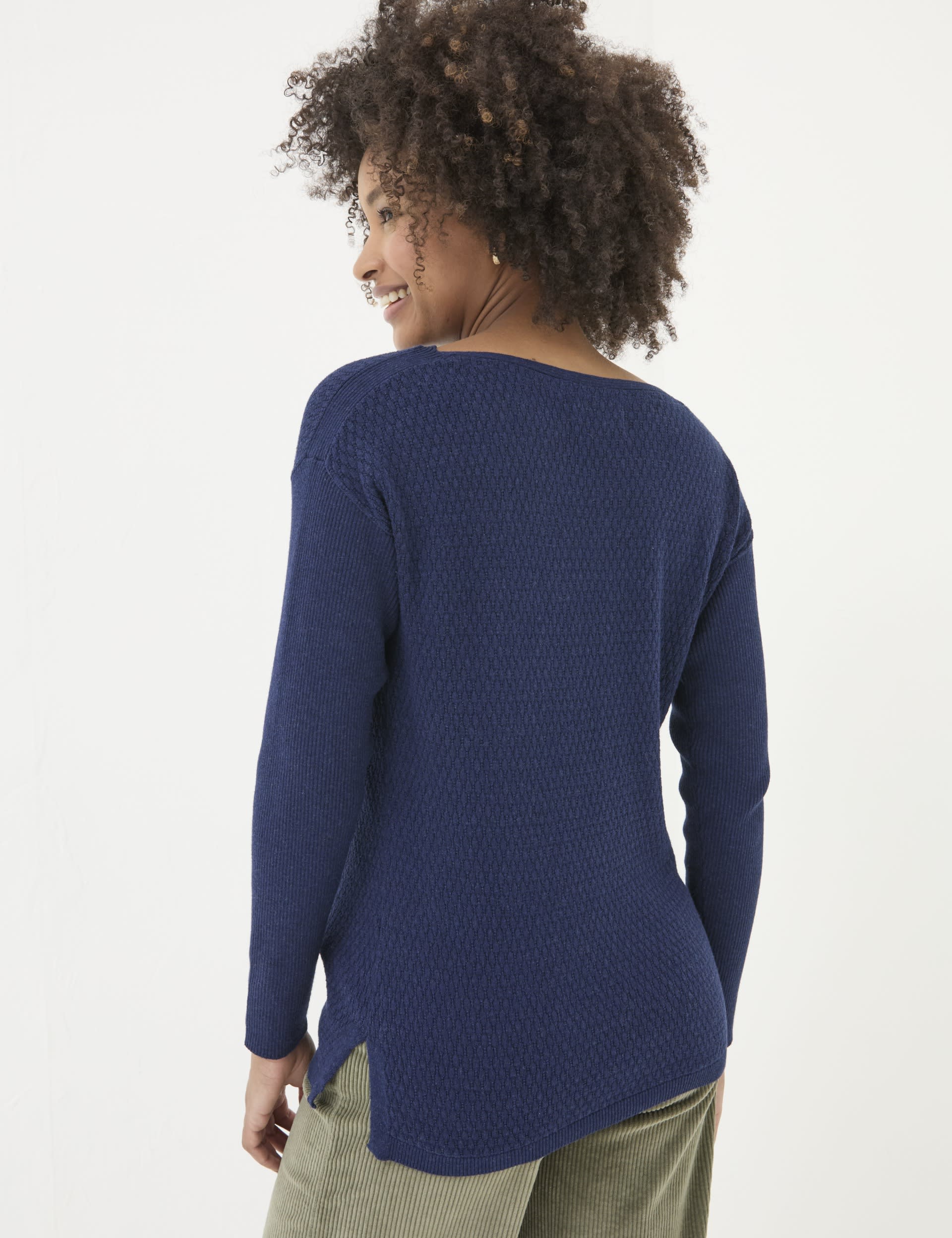 Fatface Women's Pure Cotton Textured Slash Neck Jumper - 18 - Navy, Navy