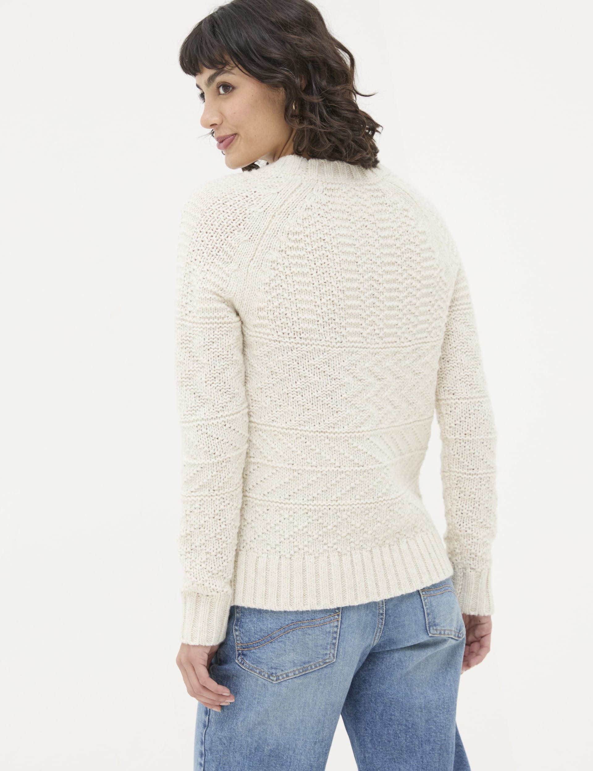 Fatface Women's Wool Blend Cable Knit Crew Neck Jumper - 20 - Ivory, Ivory