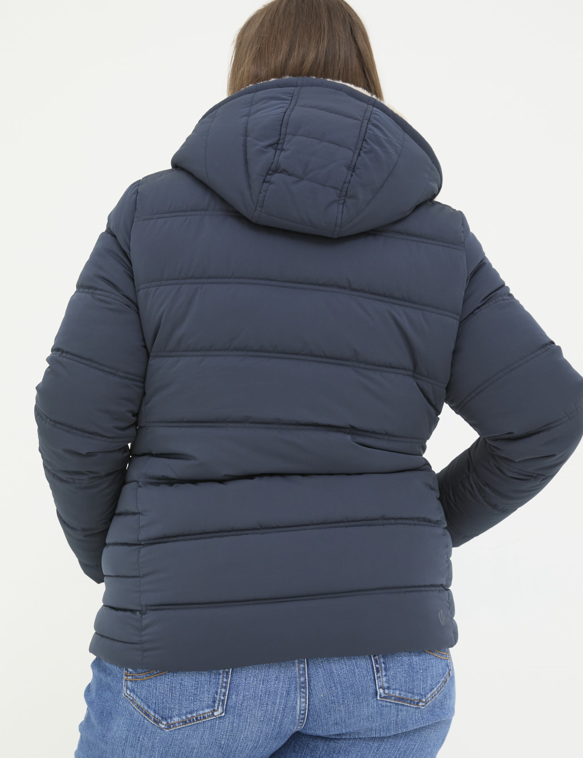 Fatface Women's Faux Fur Lined Short Puffer Coat - 8 - Navy, Navy