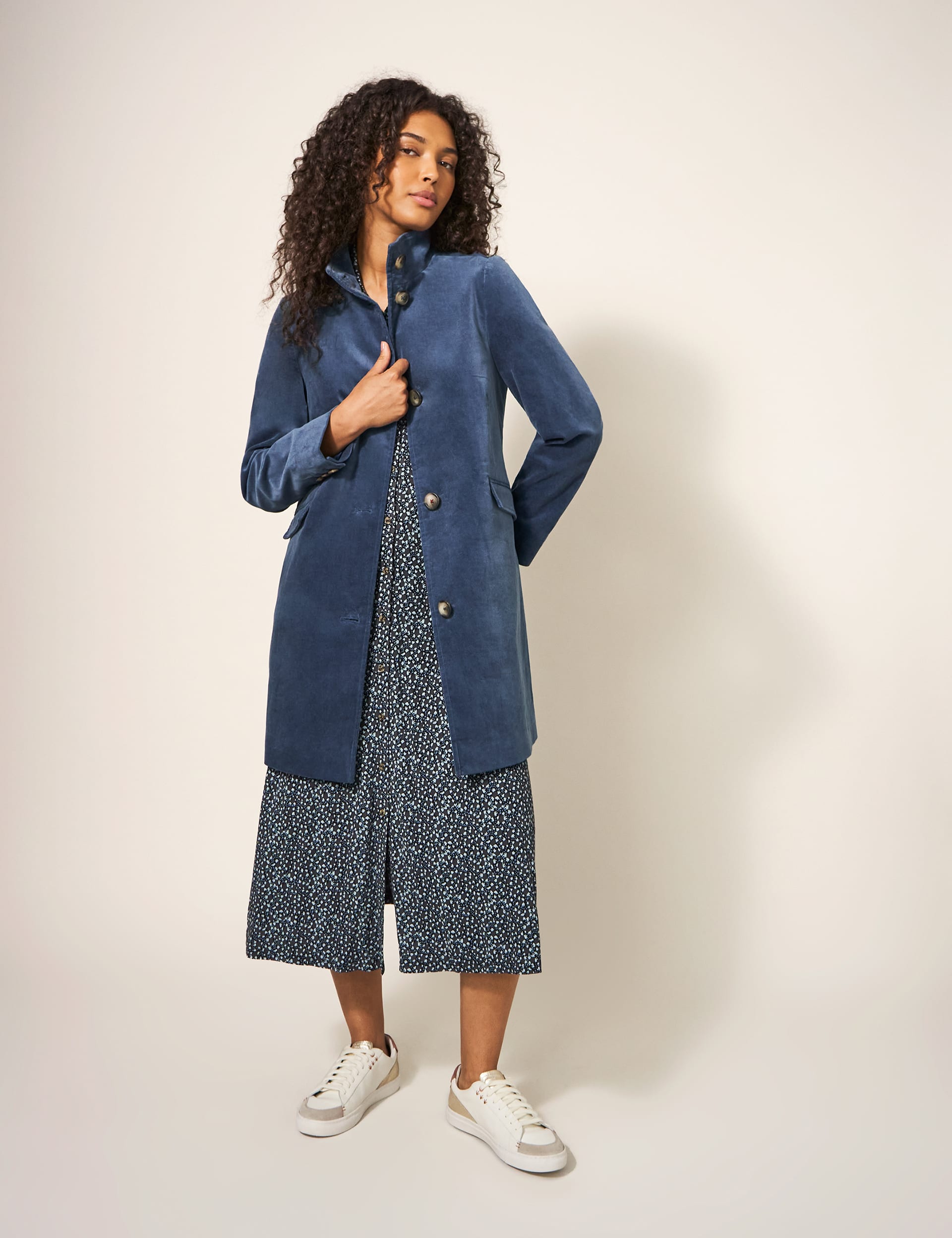 White Stuff Women's Velvet Pea Coat - 6REG - Blue, Navy,Blue,Purple