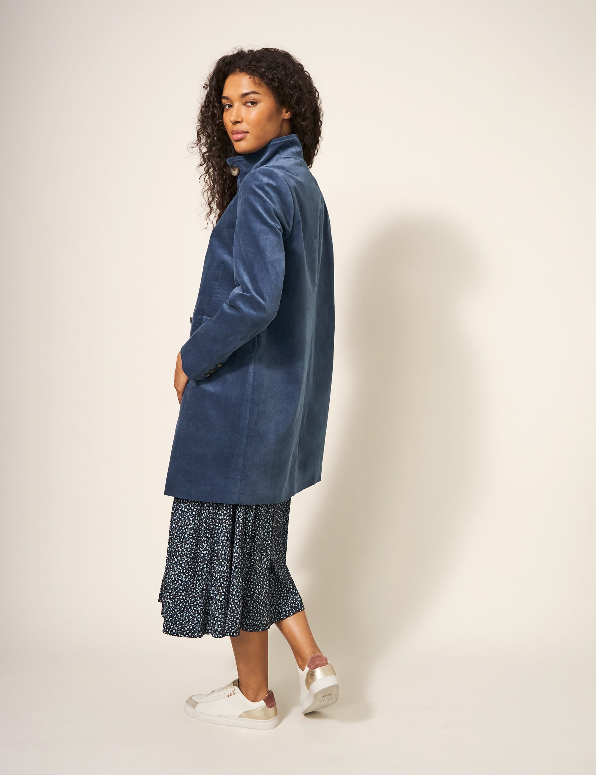 White Stuff Women's Velvet Pea Coat - 6REG - Blue, Navy,Blue,Purple