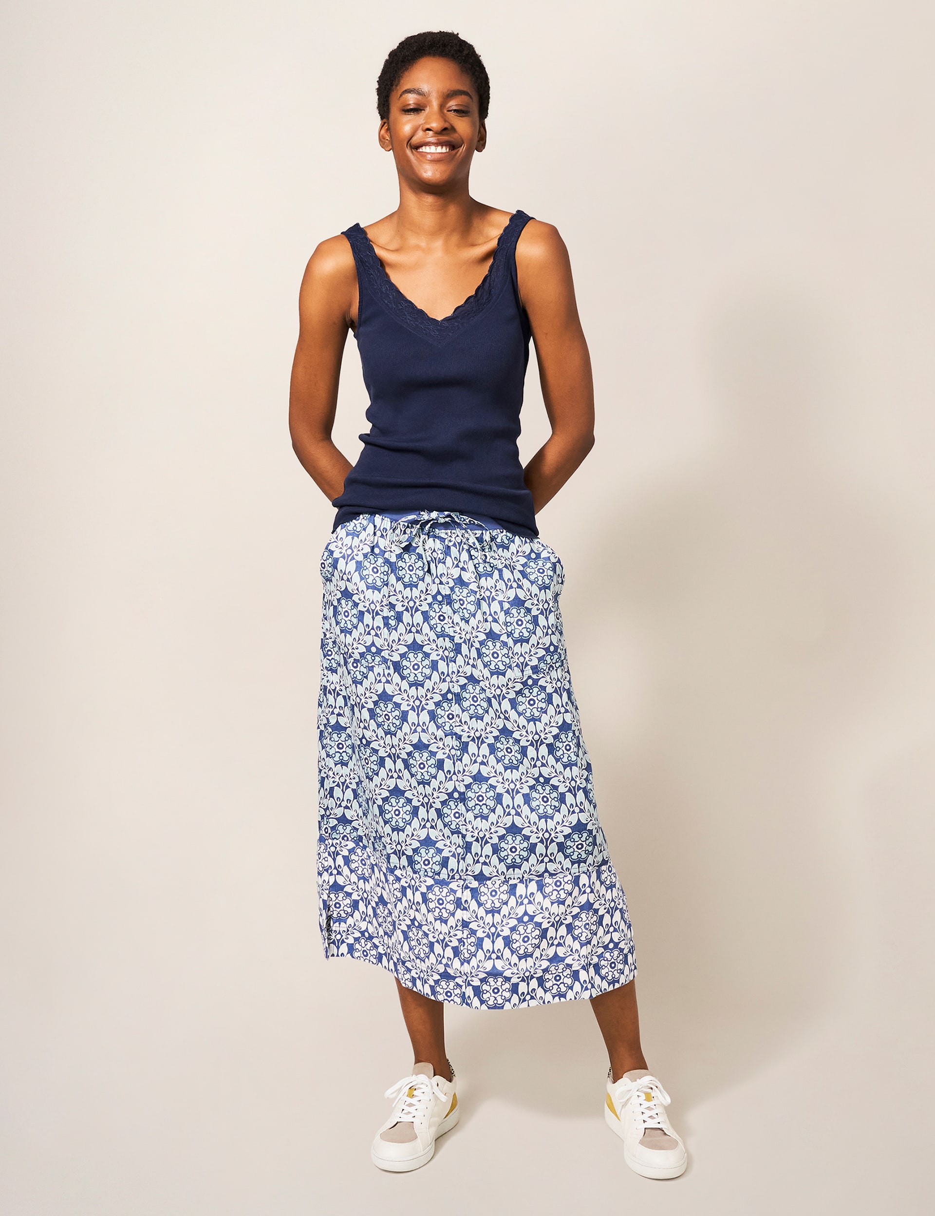 White Stuff Women's Pure Cotton Lace Detail Vest Top - 6 - Navy, Navy