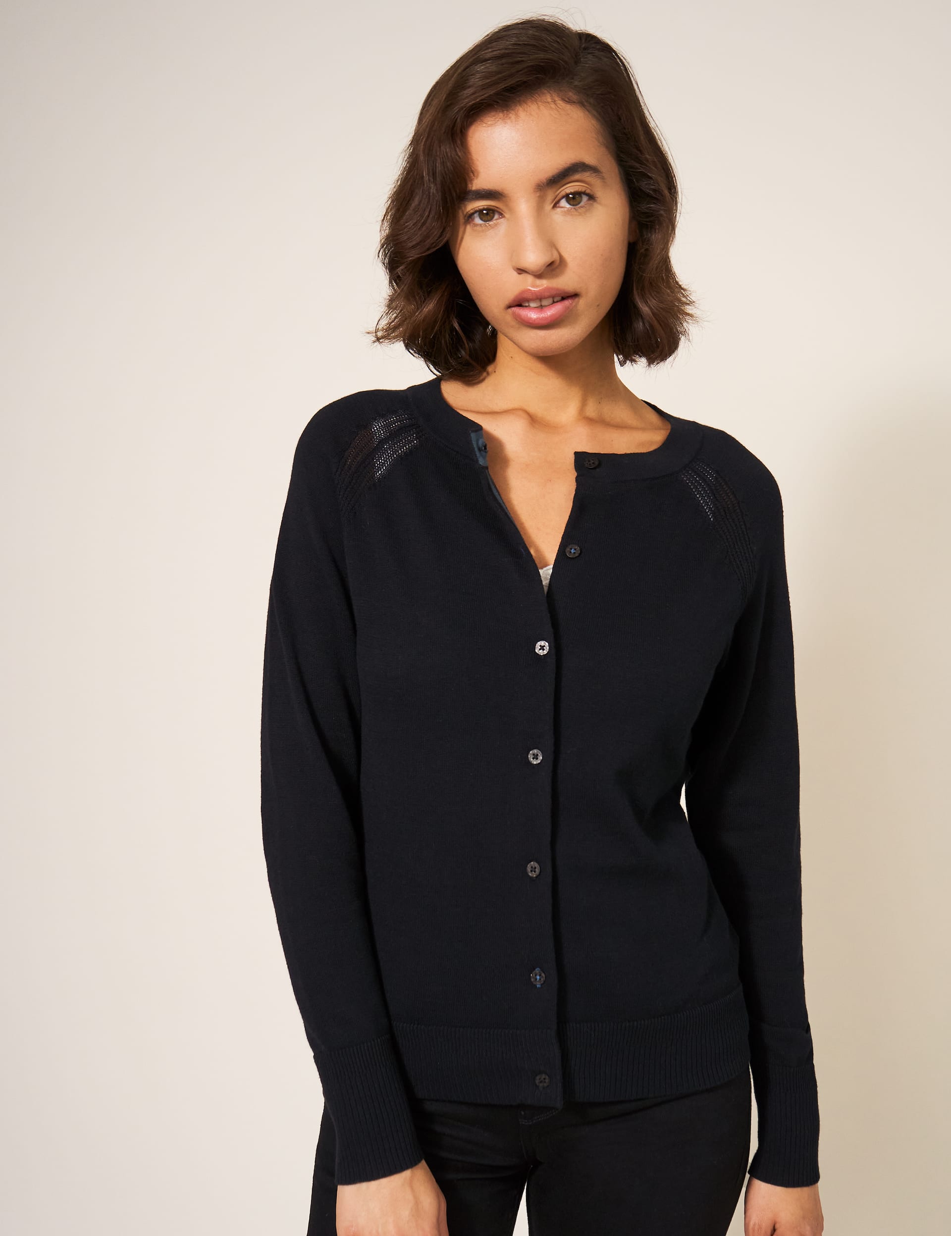 White Stuff Women's Pure Cotton Crew Neck Cardigan - 12 - Black, Black