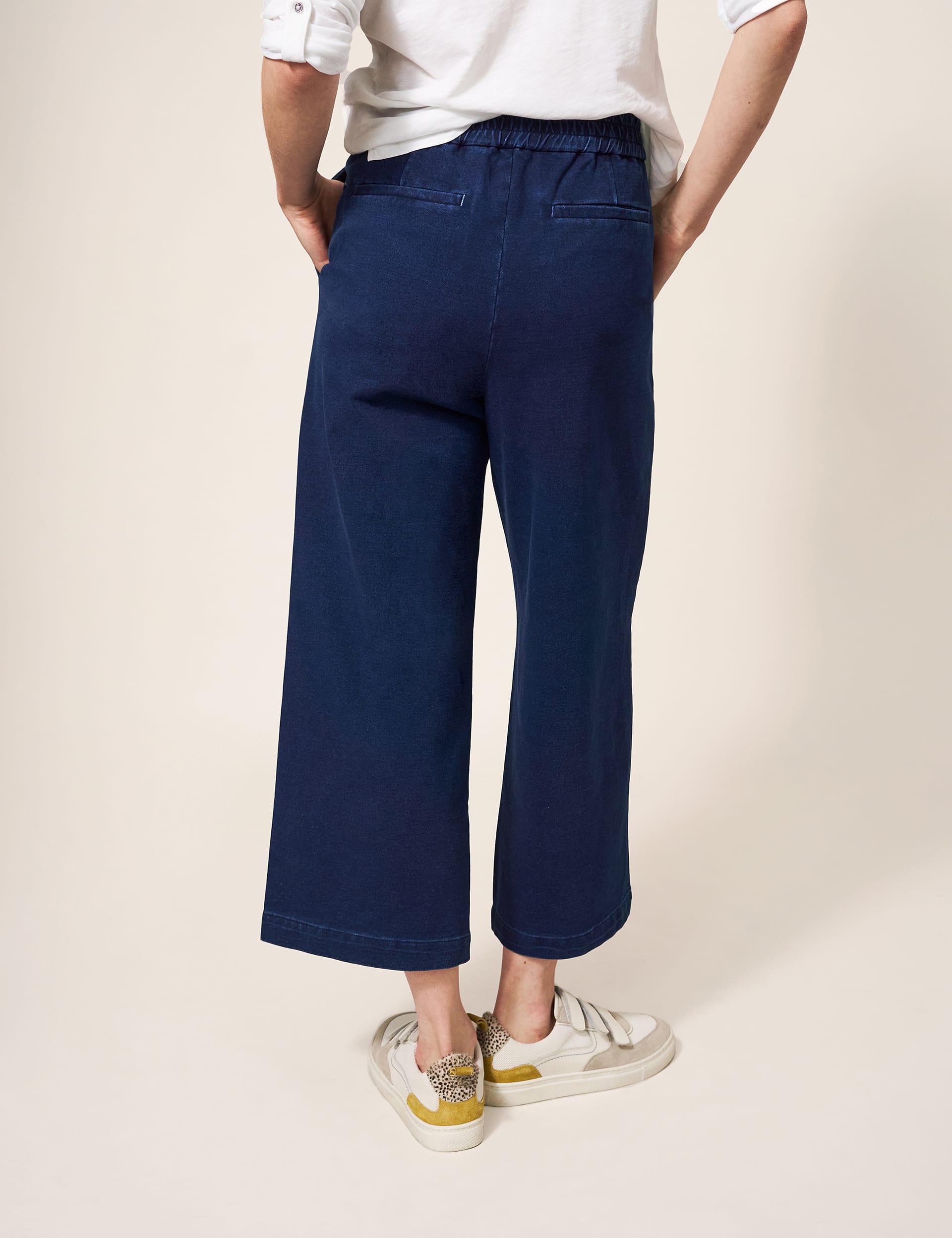 White Stuff Women's Cotton Rich Wide Leg Cropped Trousers - 12 - Blue Denim, Blue Denim