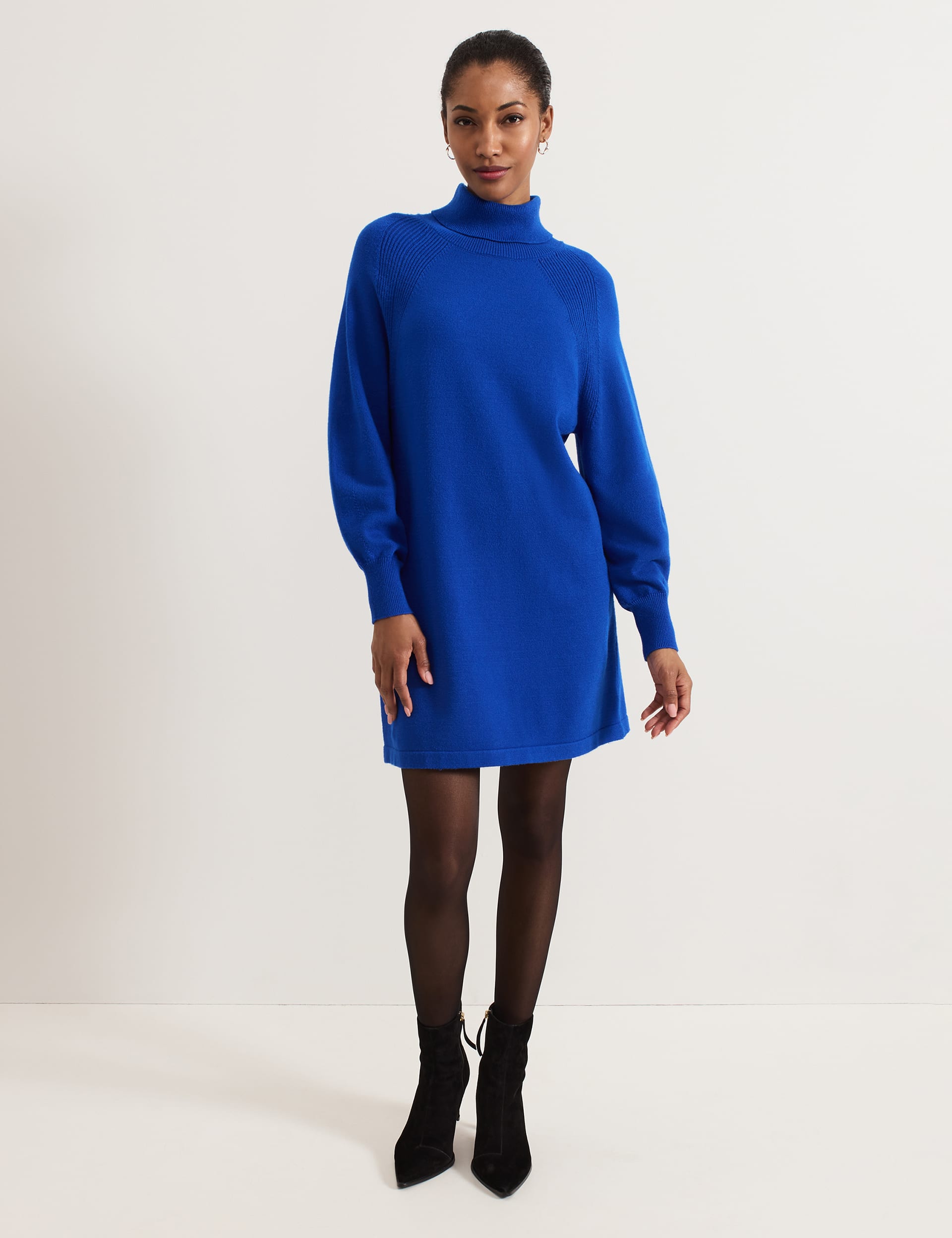 Phase Eight Women's Roll Neck Mini Knitted Dress - 18 - Blue, Blue