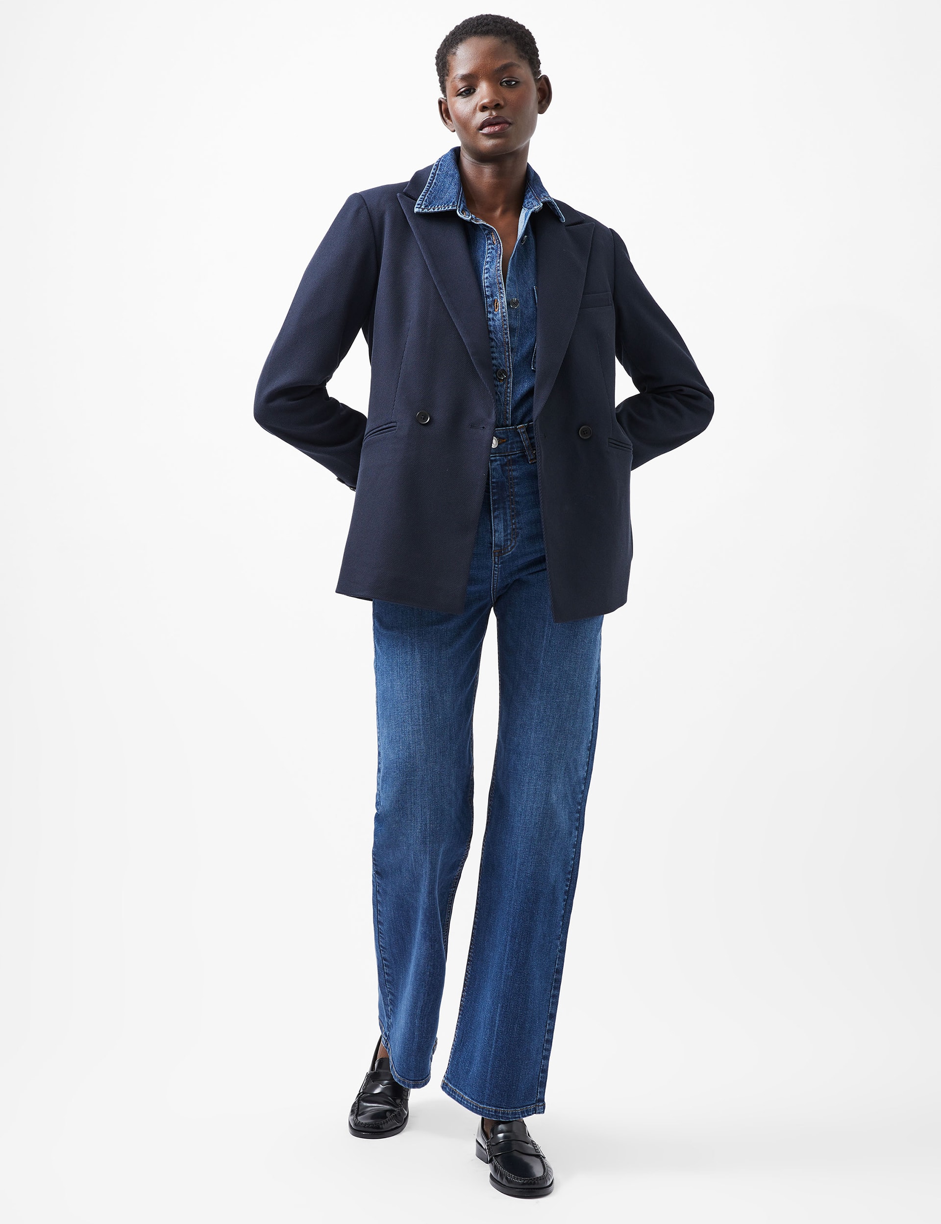 French Connection Women's Twill Single Breasted Tailored Blazer - XS - Blue, Blue