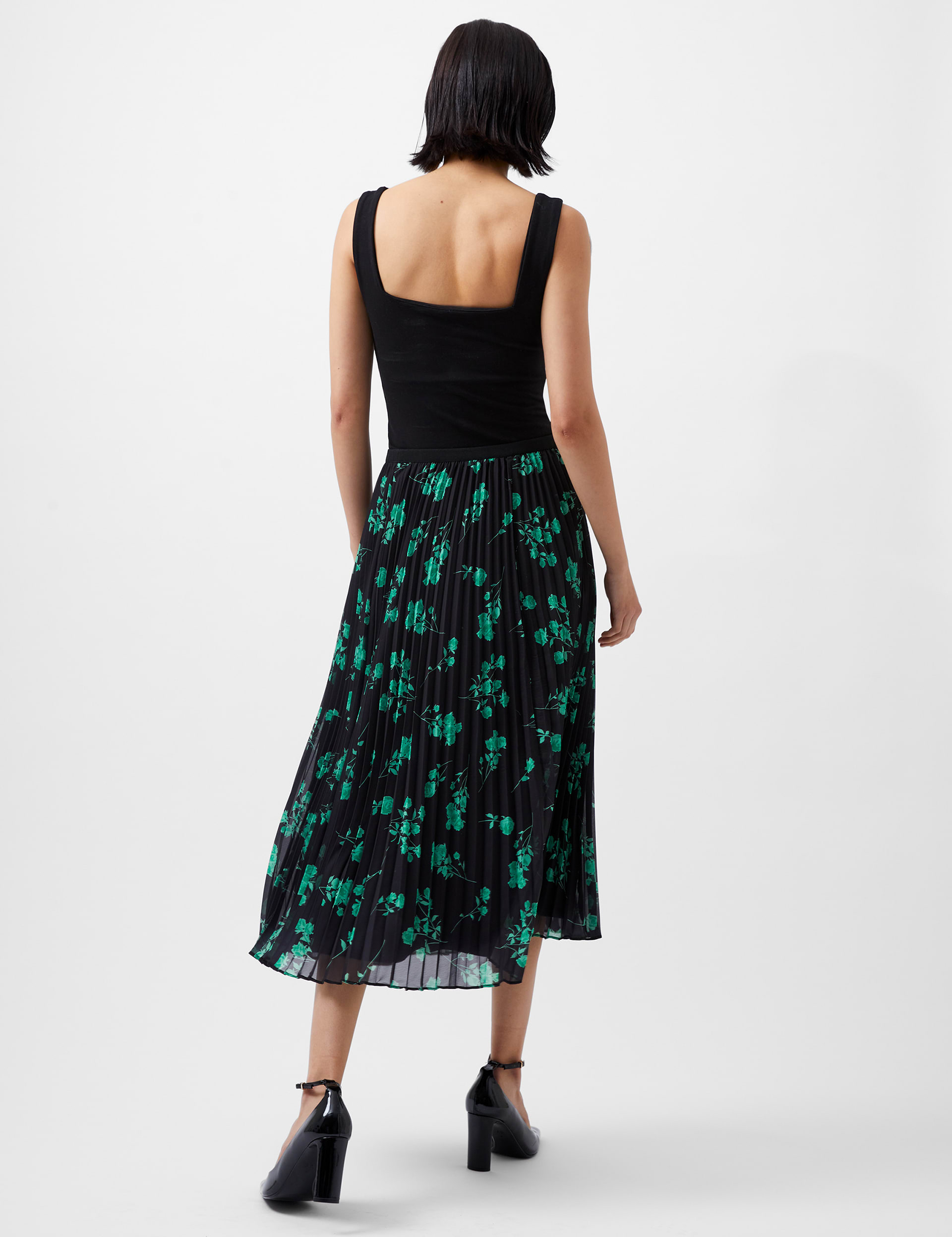 French Connection Women's Floral Print Pleated Midi Skirt - XS - Black Mix, Black Mix