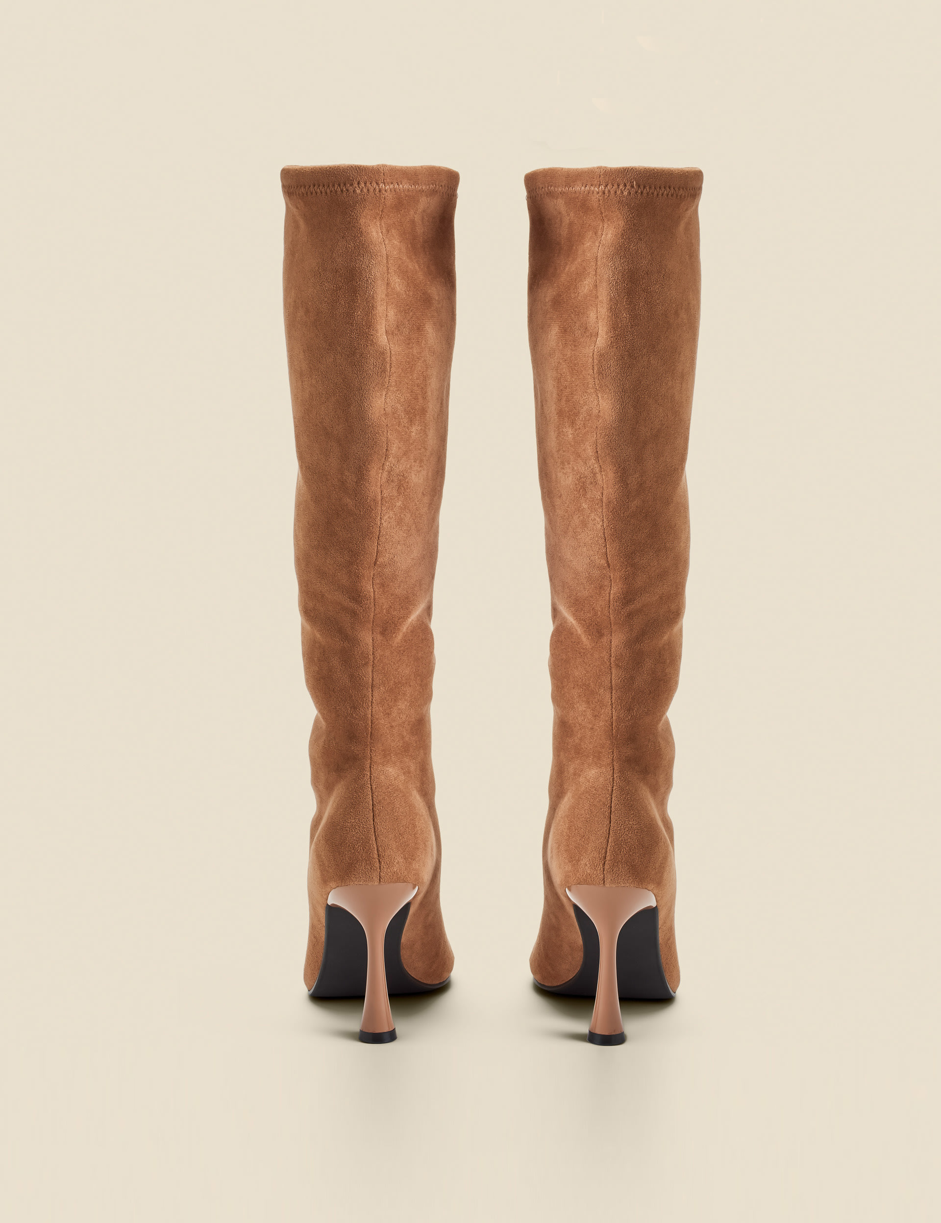 Sosandar Women's Faux Suede Knee High Flared Heel Boots - 3 - Camel, Camel