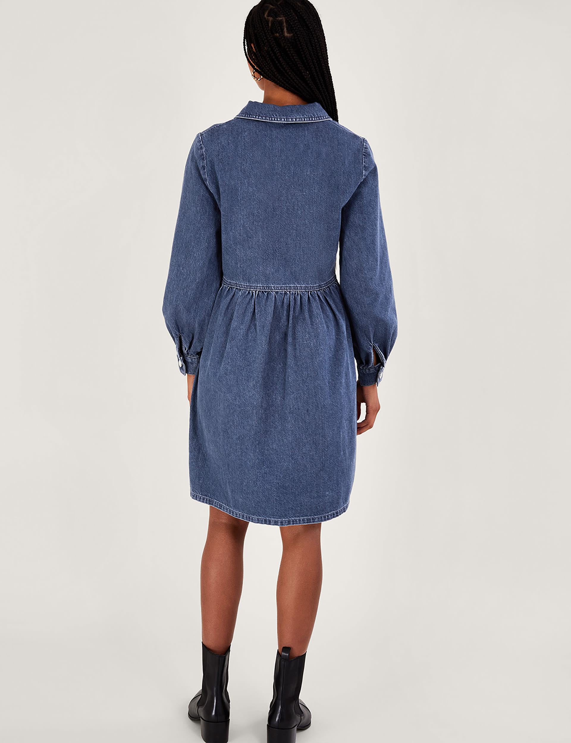 Monsoon Women's Denim Zip Neck Knee Length Shirt Dress - XL - Blue, Blue