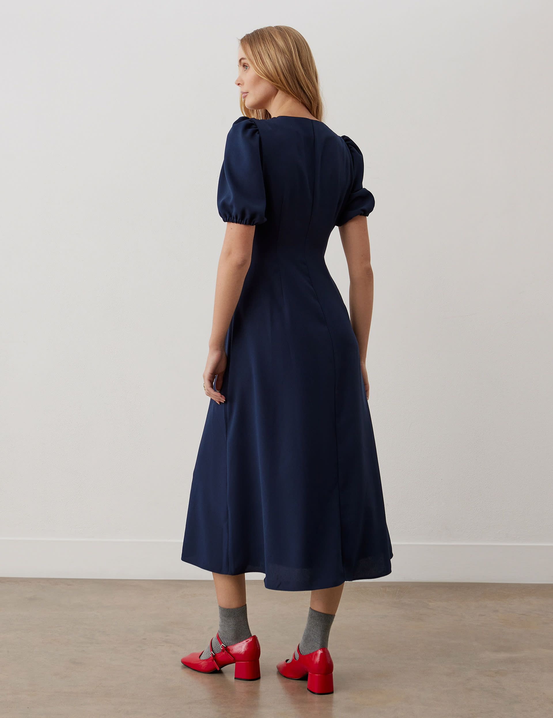 Finery London Women's V-Neck Button Through Midi Tea Dress - 18 - Navy, Navy