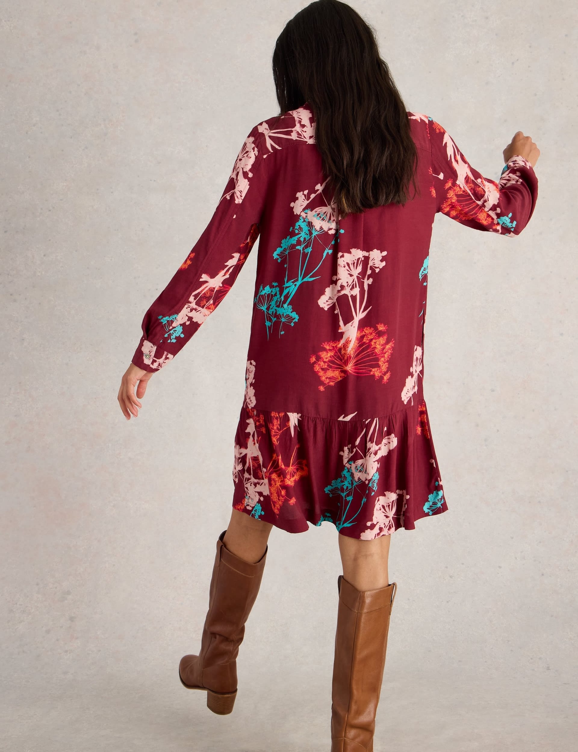 White Stuff Women's Pure Cotton Floral V-Neck Shirt Dress - 18REG - Red Mix, Red Mix