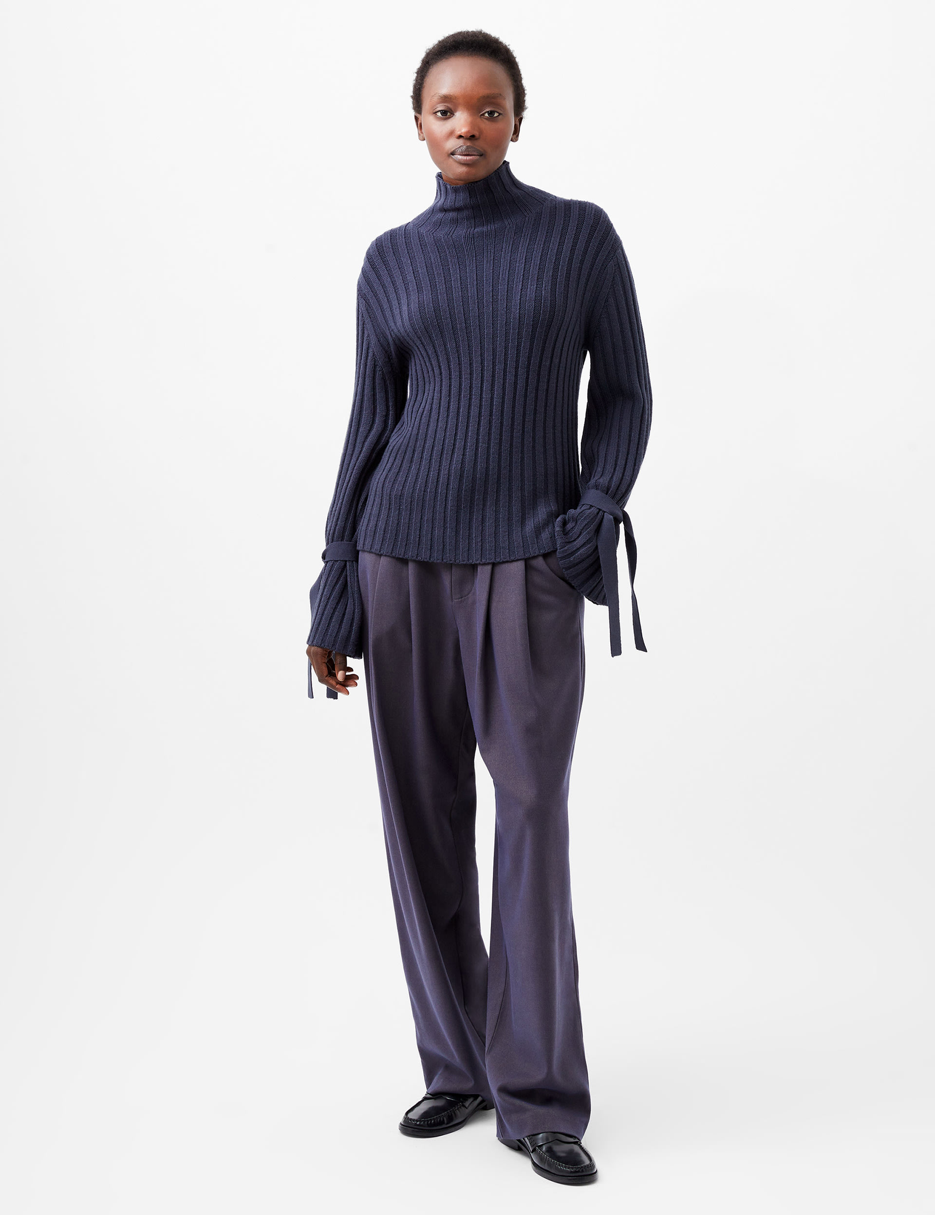 French Connection Women's Ribbed Funnel Neck Jumper - S - Navy, Navy