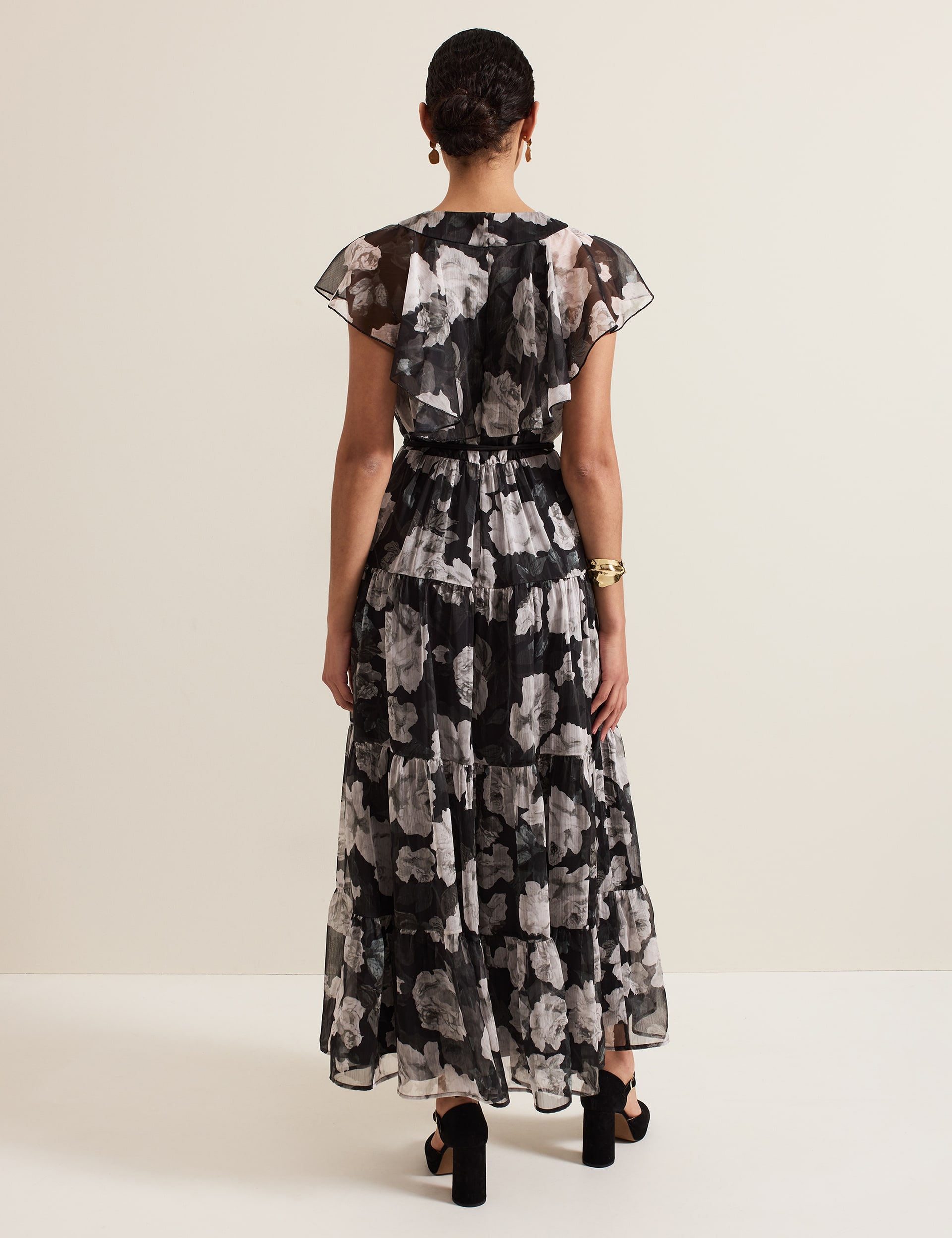 Phase Eight Women's Floral Midaxi Tiered Dress - 14PET - Black Mix, Black Mix