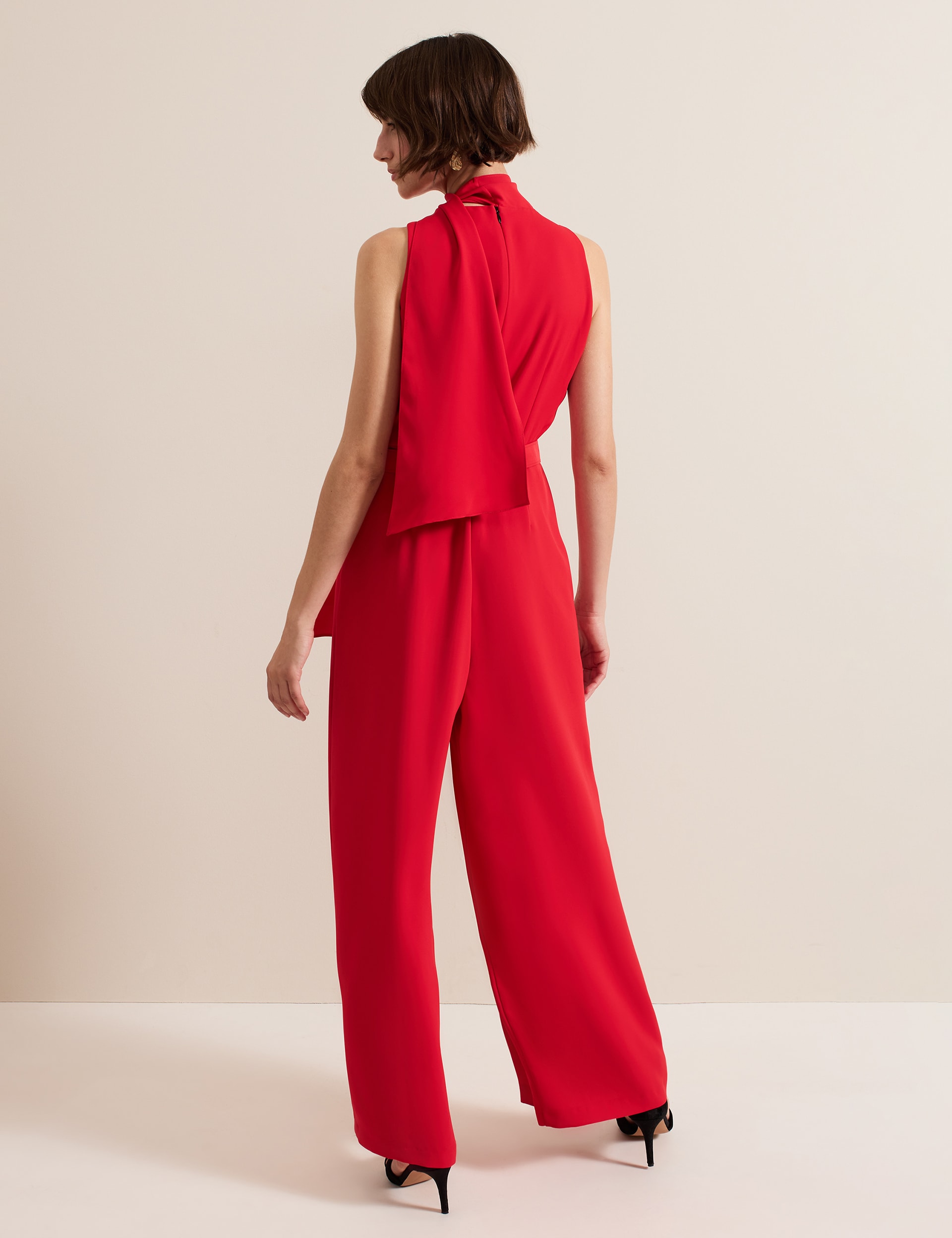 Phase Eight Women's Belted Tie Neck Sleeveless Jumpsuit - 16REG - Red, Red