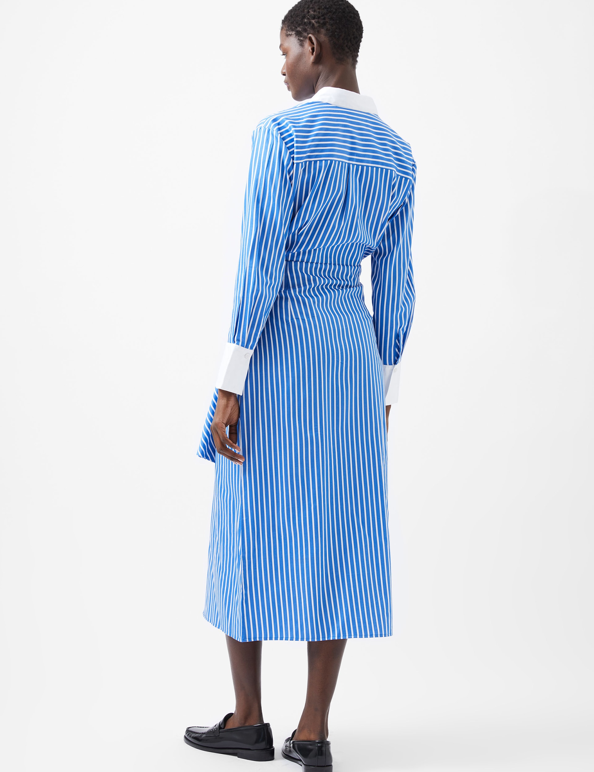 French Connection Women's Pure Cotton Striped Collared Midi Shirt Dress - 6 - White Mix, White Mix