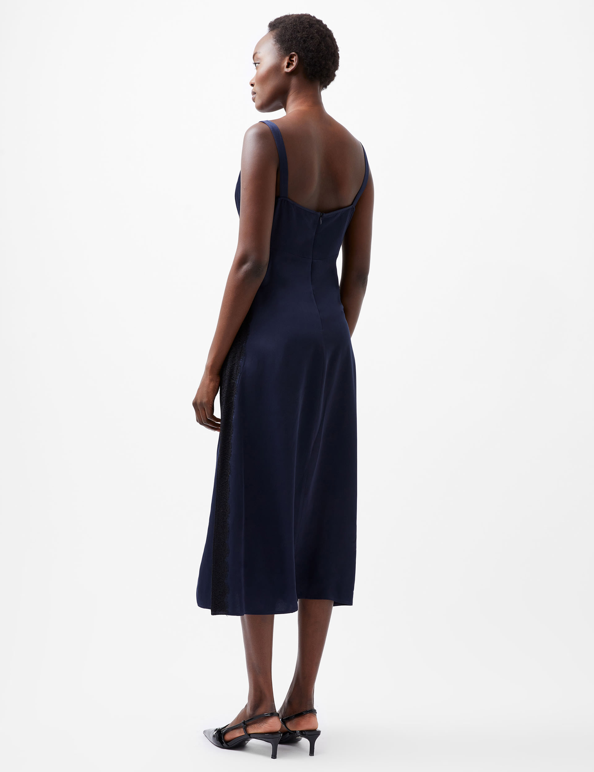 French Connection Women's Satin V-Neck Midi Slip Dress - 8 - Navy Mix, Navy Mix