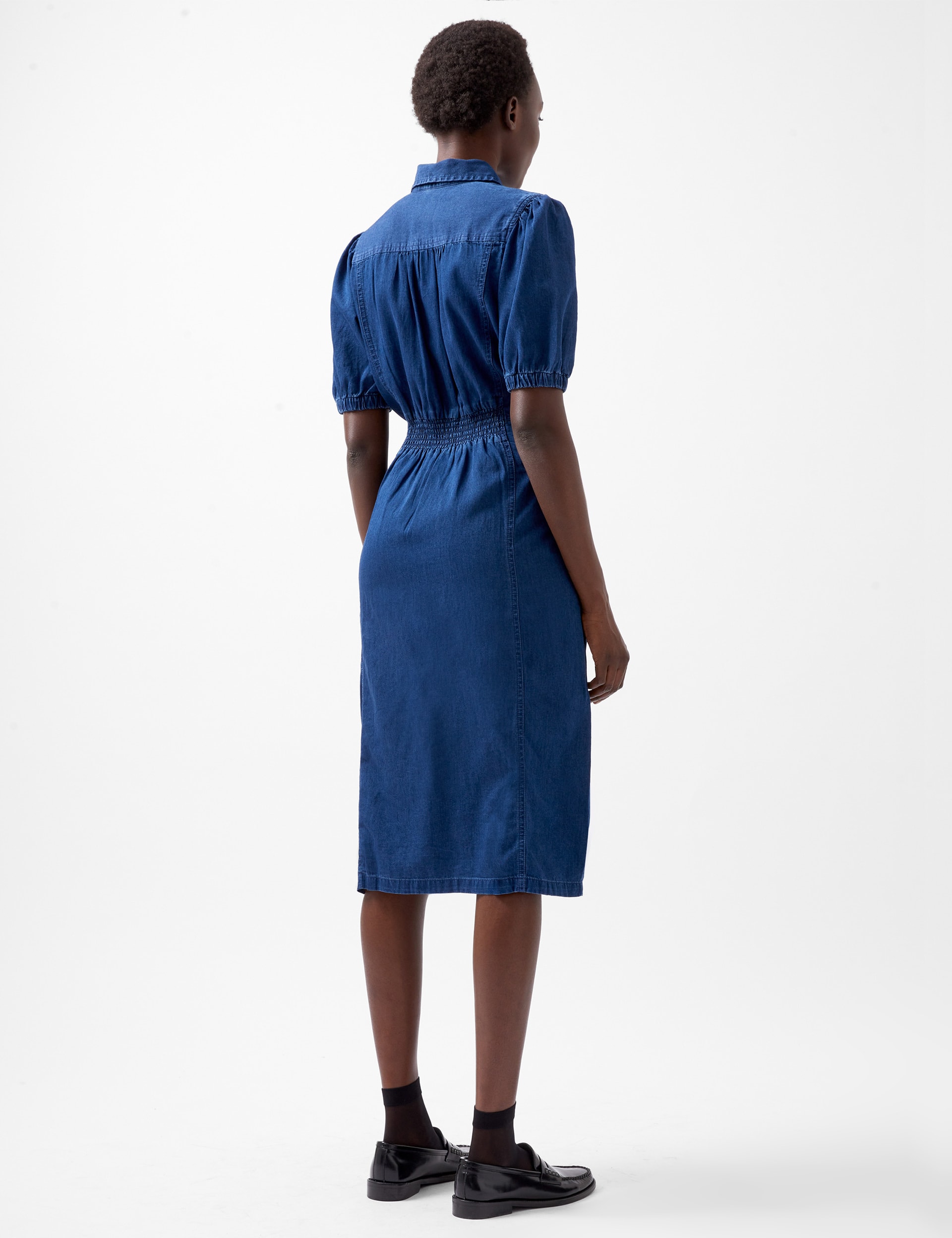 French Connection Women's Pure Cotton Collared Midi Shirt Dress - 6 - Blue Denim, Blue Denim