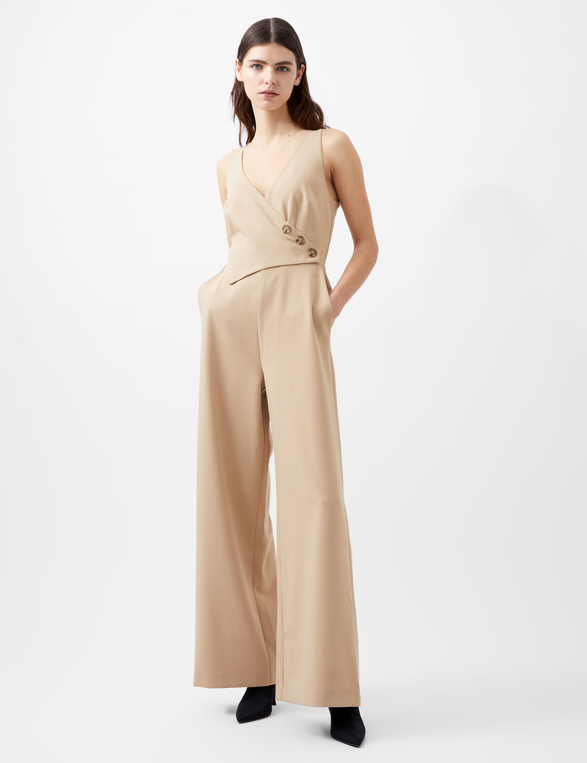 French Connection Women's Button Front Sleeveless Jumpsuit - 8 - Nude, Nude