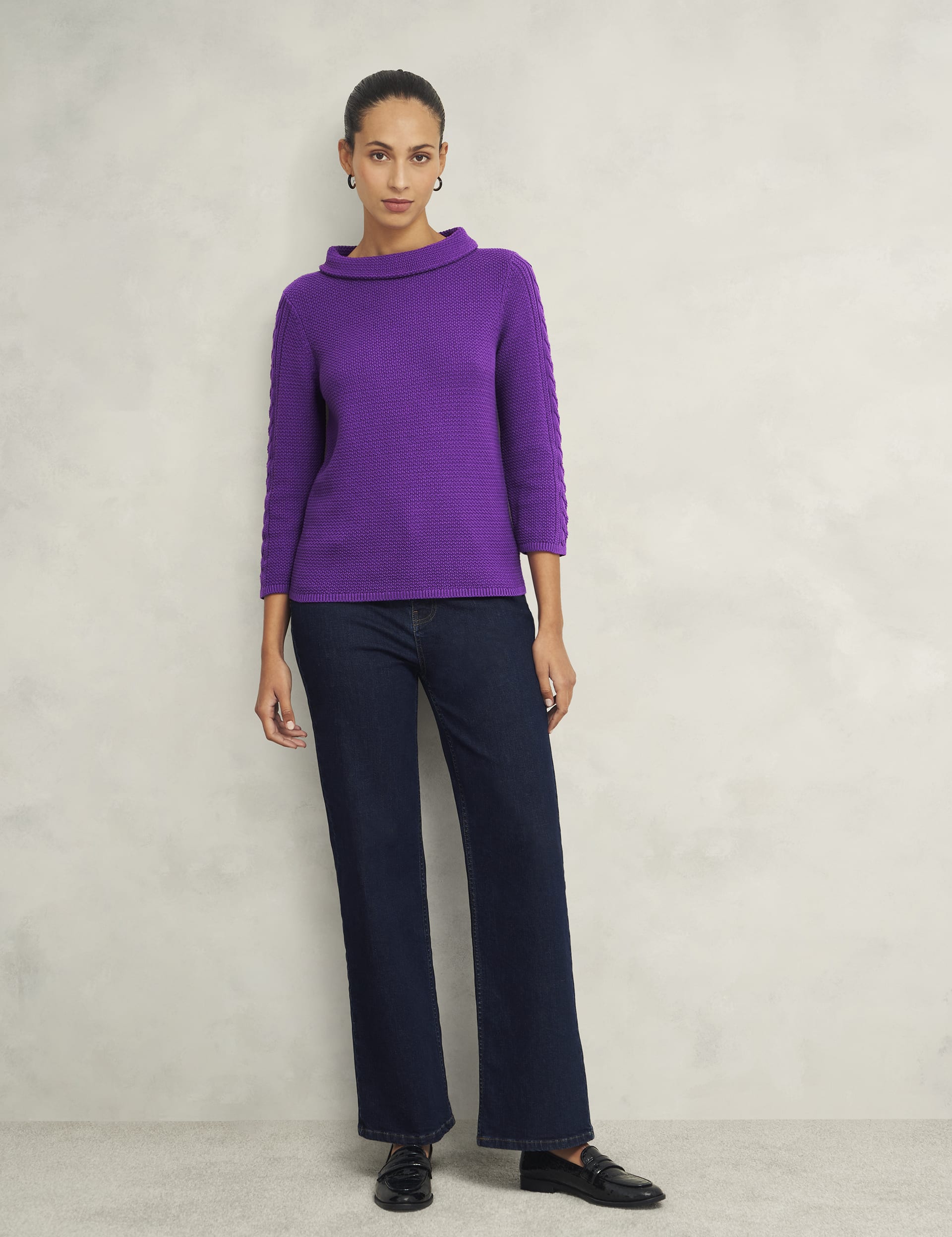 Hobbs Women's Pure Cotton Textured Jumper - SREG - Purple, Purple