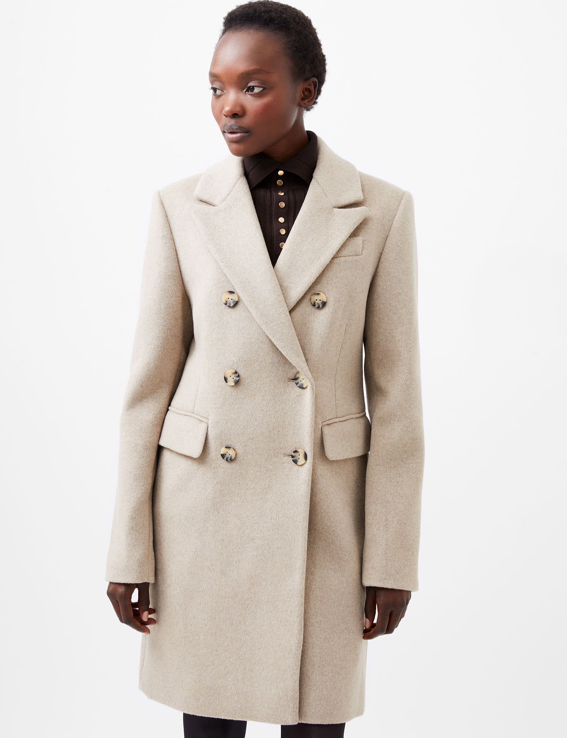 French Connection Women's Wool Blend Collared Longline Tailored Coat - XL - Beige, Beige