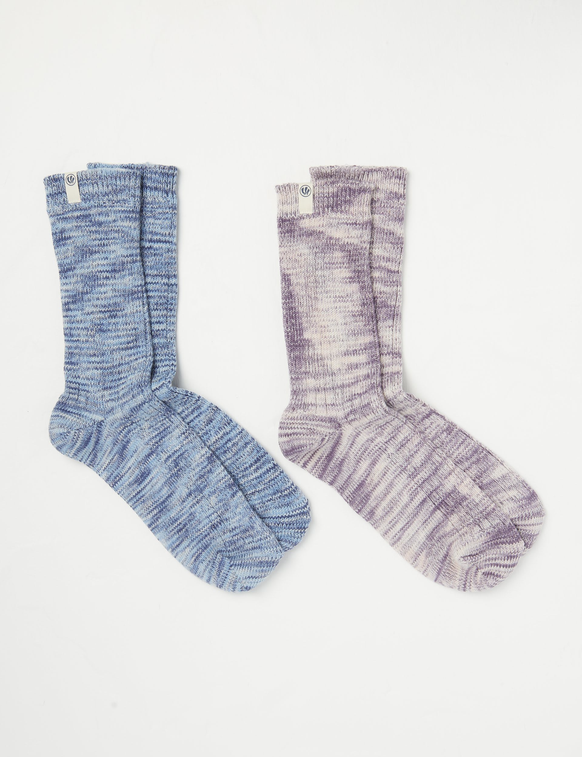 Fatface Women's 2 Pack Cotton Rich Space Dye Ankle High Socks - Blue Mix, Blue Mix