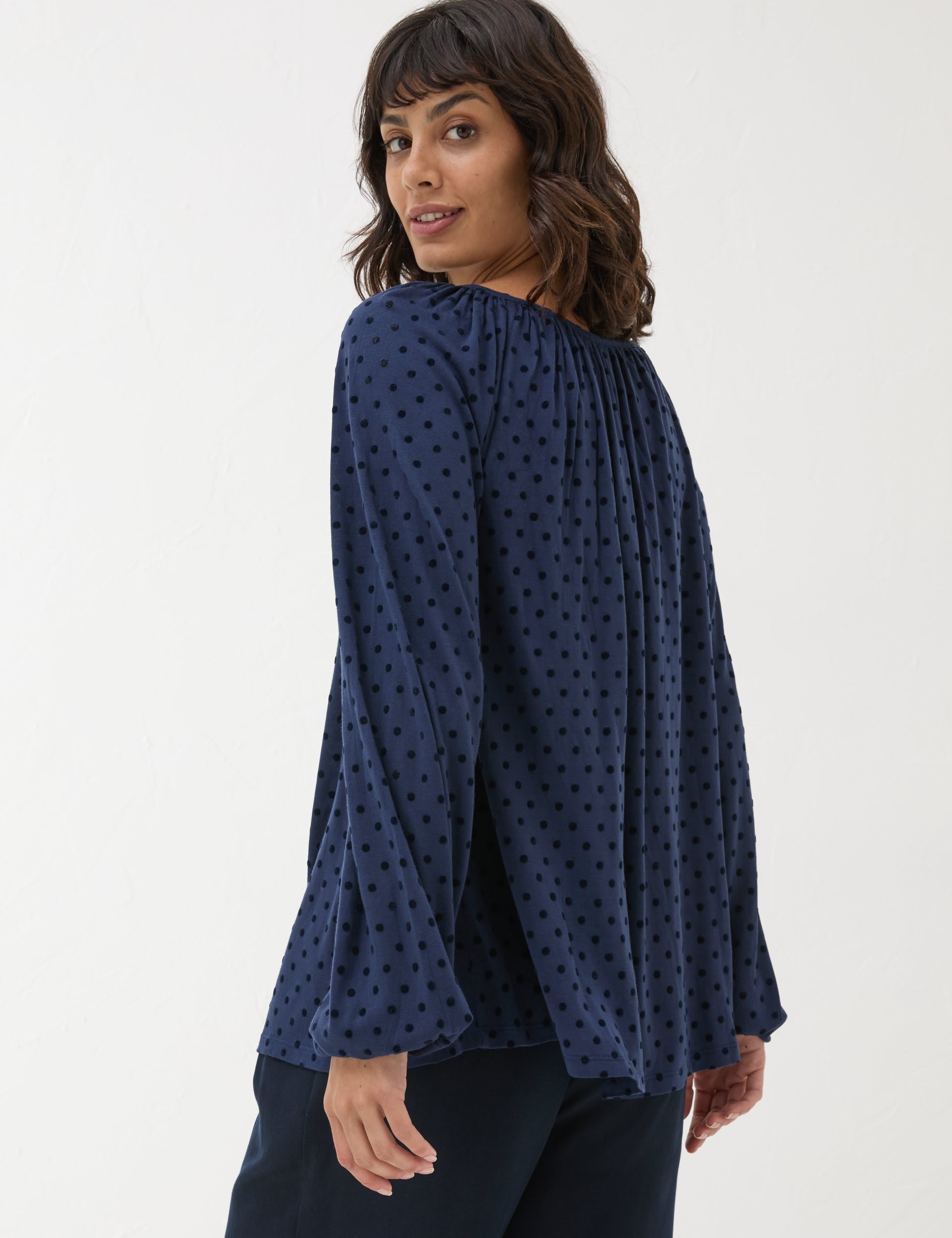 Fatface Women's Polka Dot Scoop Neck Top - 6 - Navy, Navy