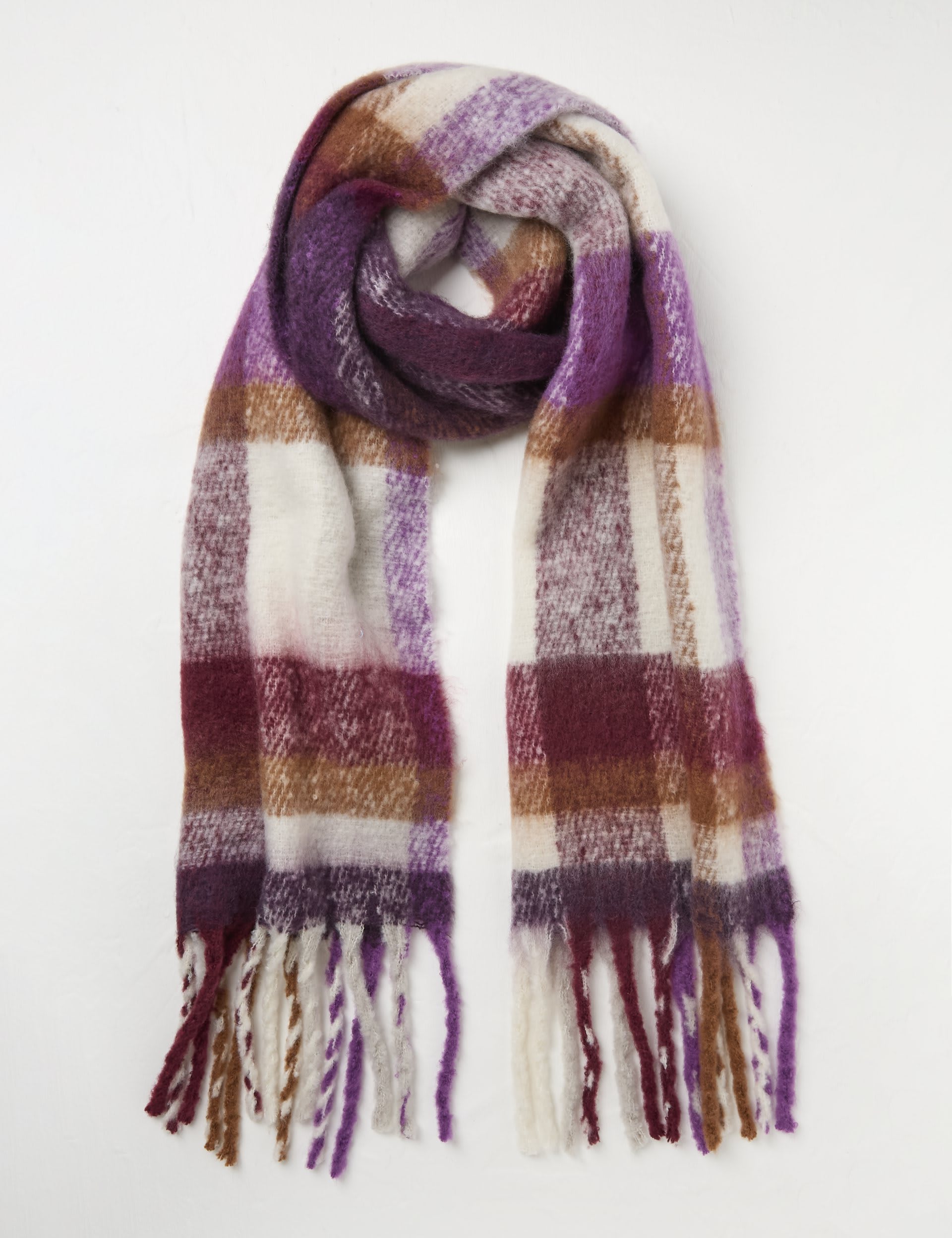 Fatface Women's Woven Checked Fringed Scarf - Purple Mix, Purple Mix