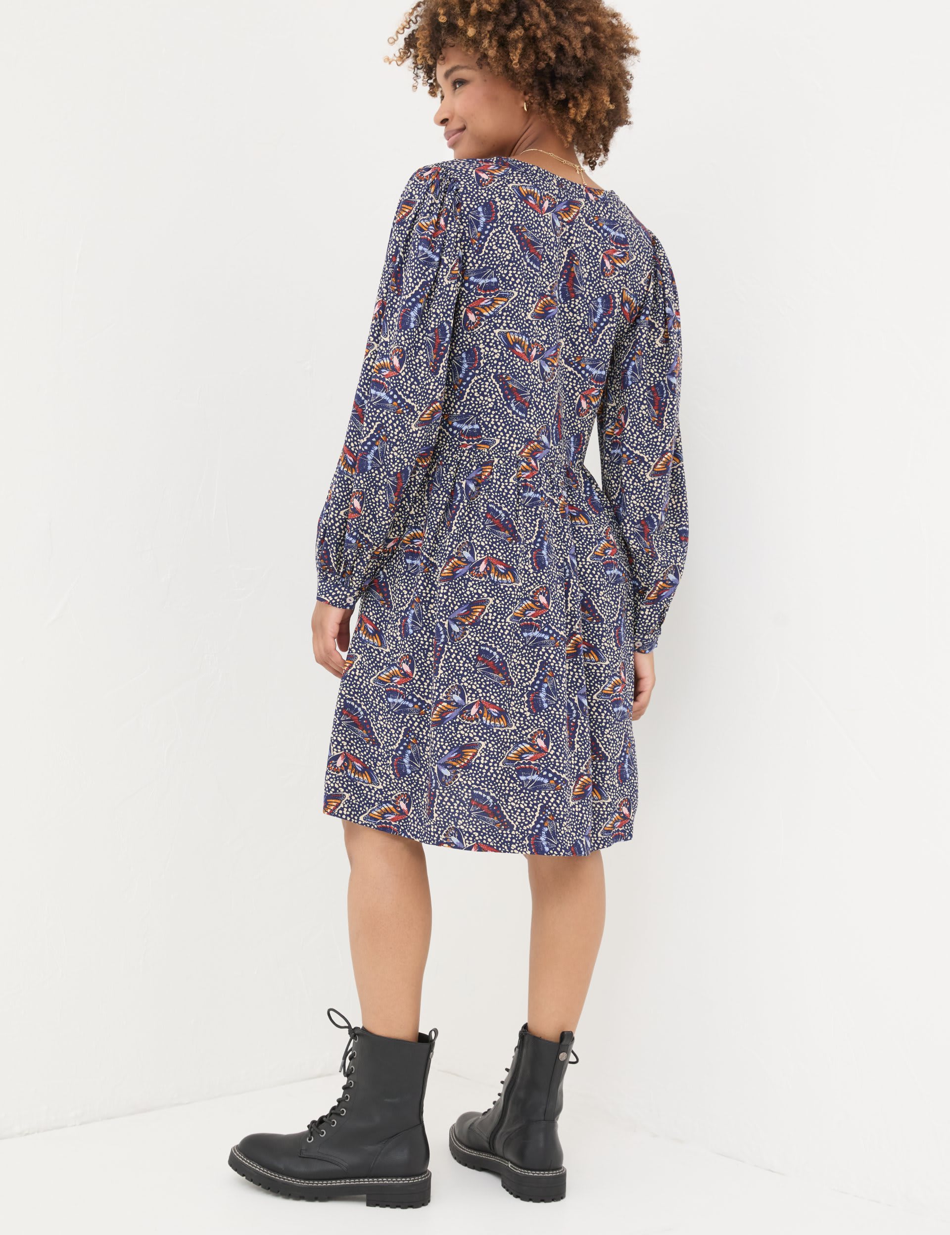 Fatface Women's Printed Mini Swing Dress - 10LNG - Dark Navy, Dark Navy