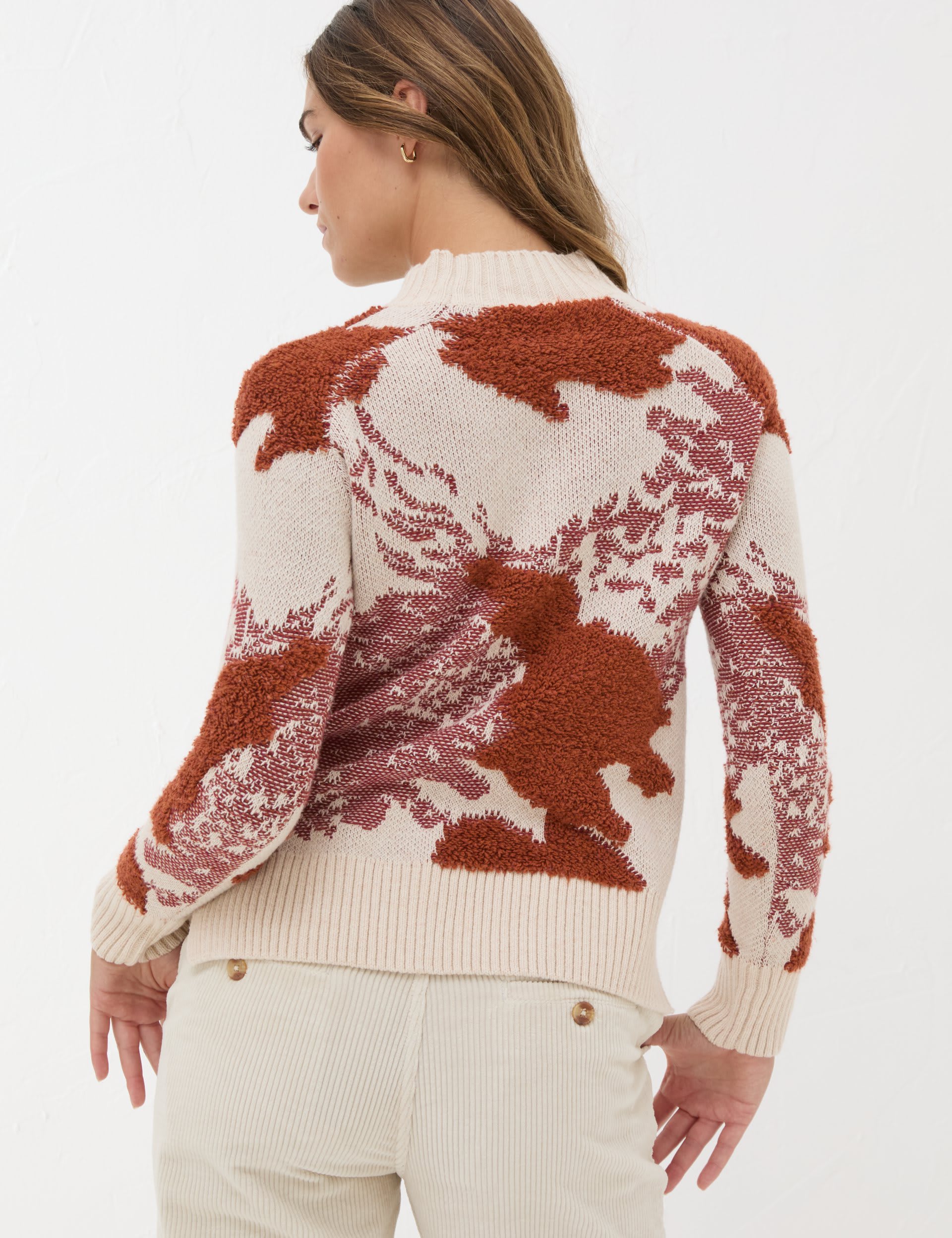 Fatface Women's Cotton Rich Patterned Jumper with Wool - 6 - Natural, Natural