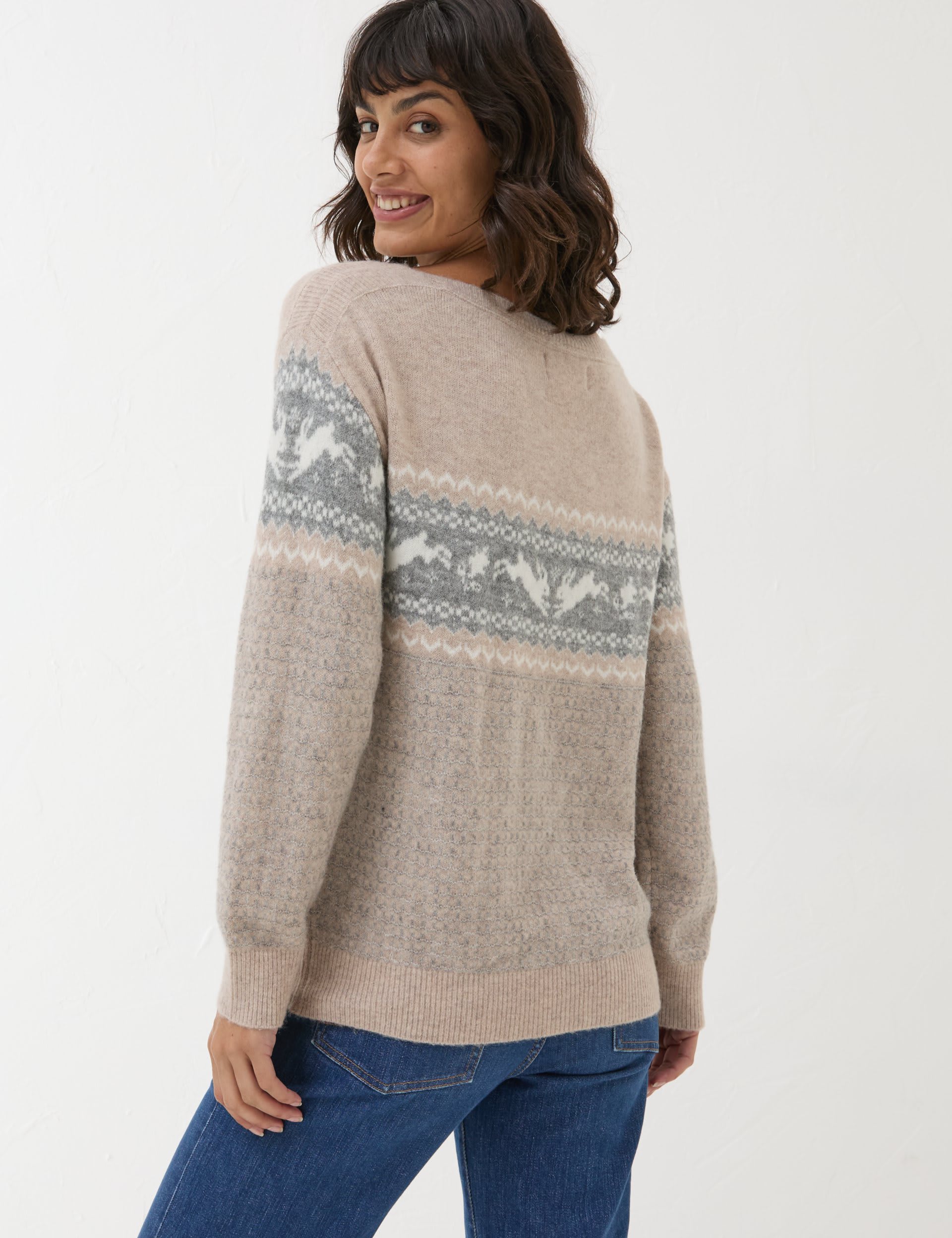 Fatface Women's Slash Neck Fair Isle Jumper - 10 - Beige Mix, Beige Mix