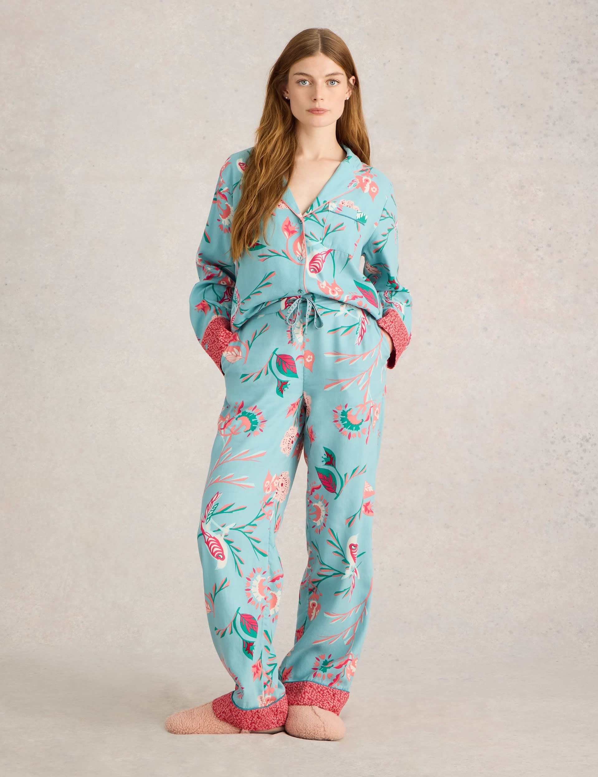 White Stuff Women's Cotton Rich Floral Print Pyjama Bottoms - MREG - Blue Mix, Blue Mix