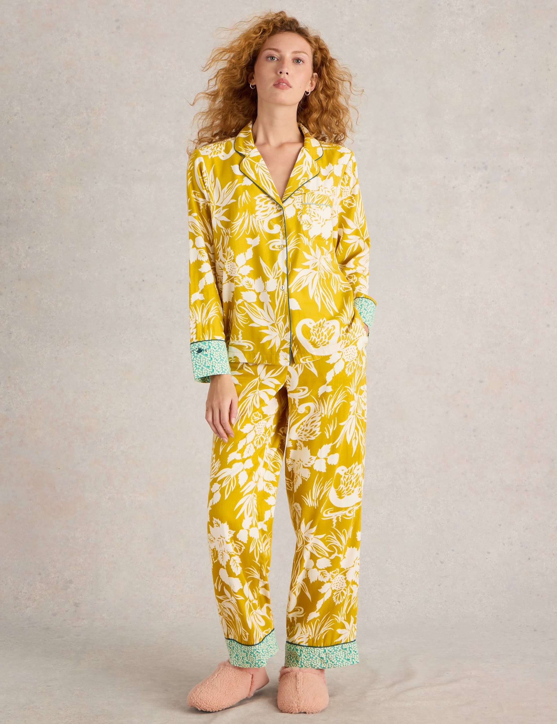 White Stuff Women's Nina Cotton Rich Floral Print Pyjama Top - XXL - Yellow Mix, Yellow Mix