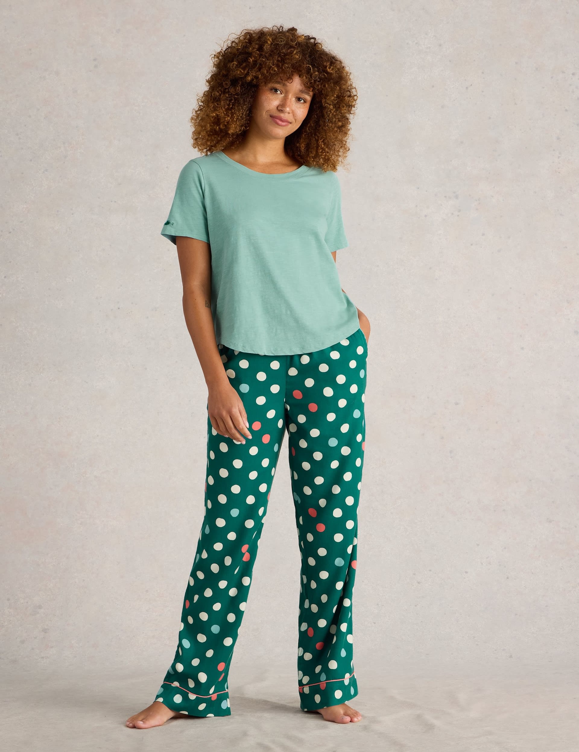 White Stuff Women's Cotton Rich Spot Pyjama Set - Teal Mix, Teal Mix