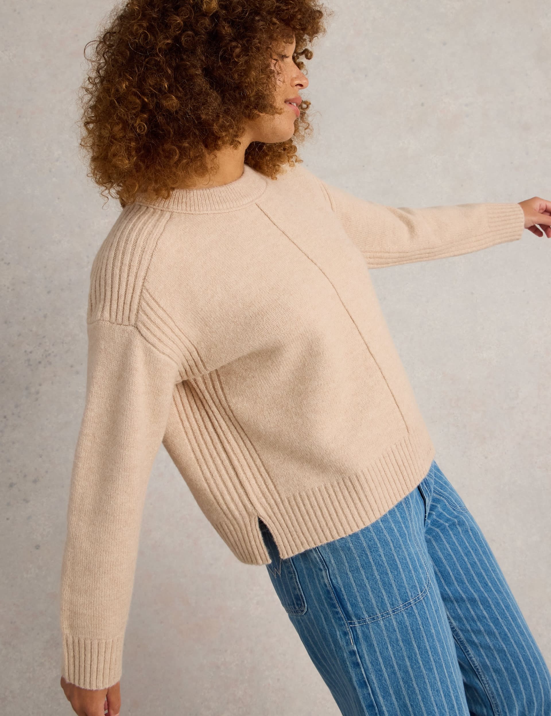 White Stuff Women's Crew Neck Jumper with Wool - 12 - Natural, Natural