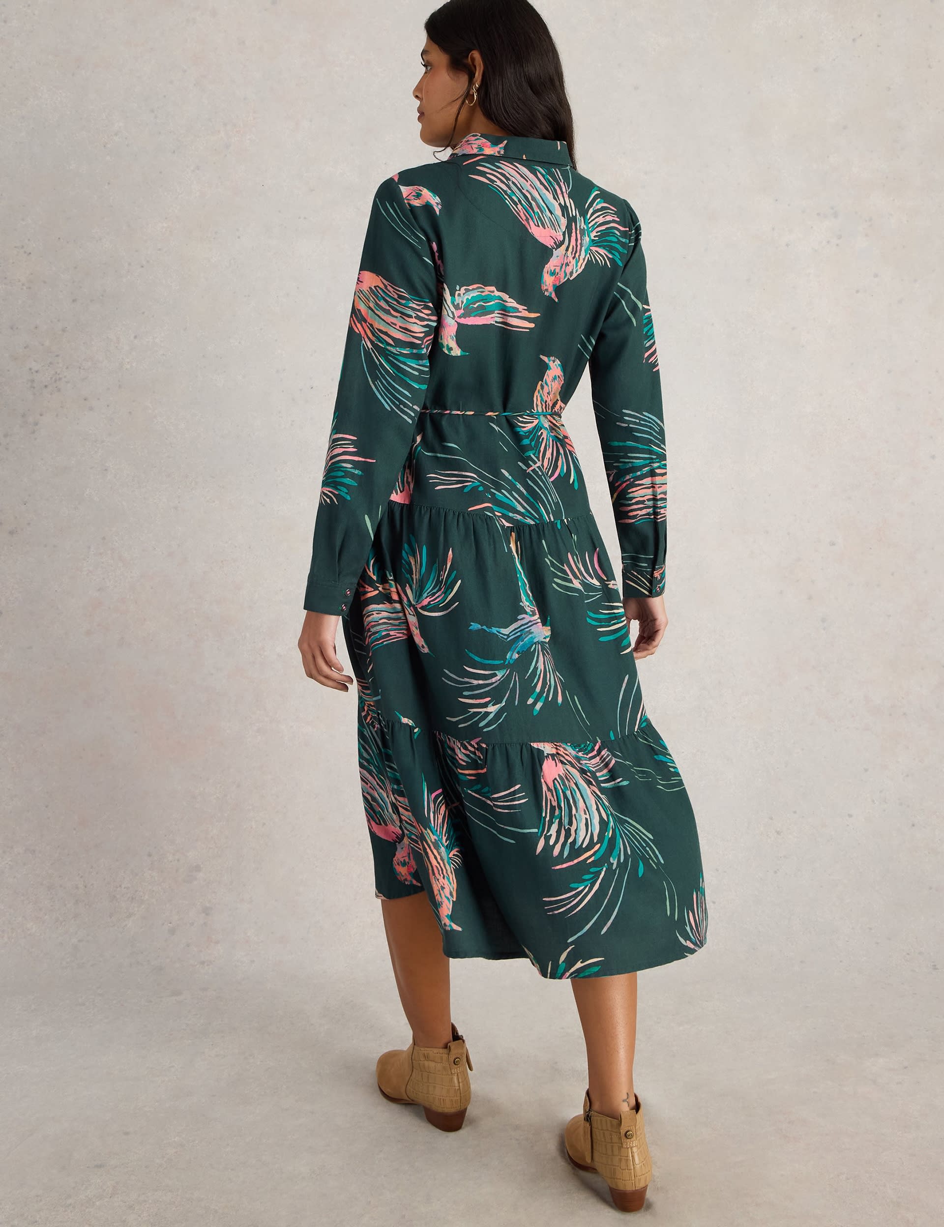 White Stuff Women's Cotton Blend Printed Midi Shirt Dress - 16REG - Green Mix, Green Mix