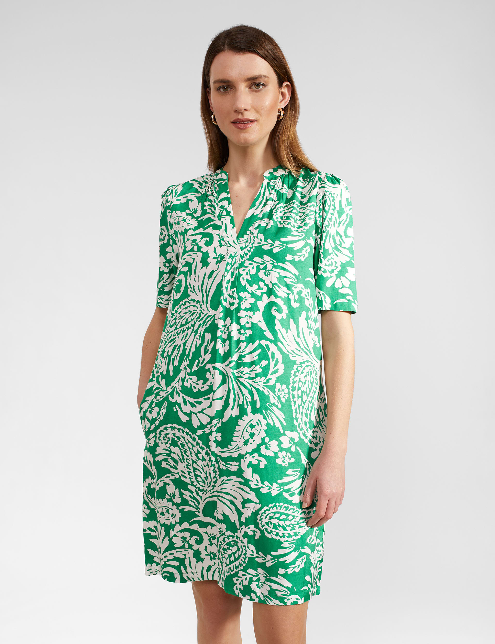 Hobbs Women's Floral Notch Neck Knee Length Shift Dress - 12 - Green Mix, Green Mix