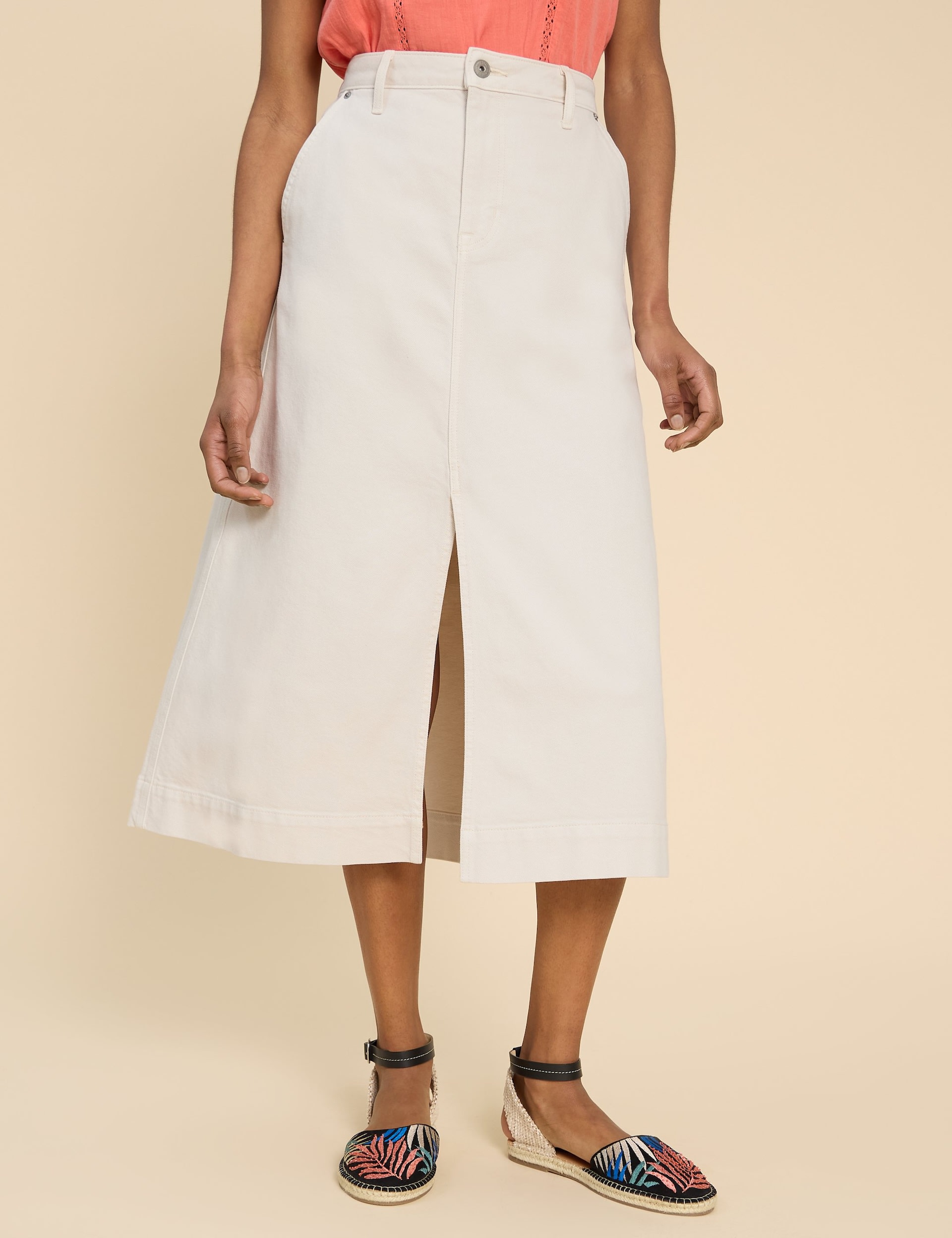 White Stuff Women's Denim Midi Skirt - 16 - Natural, Natural