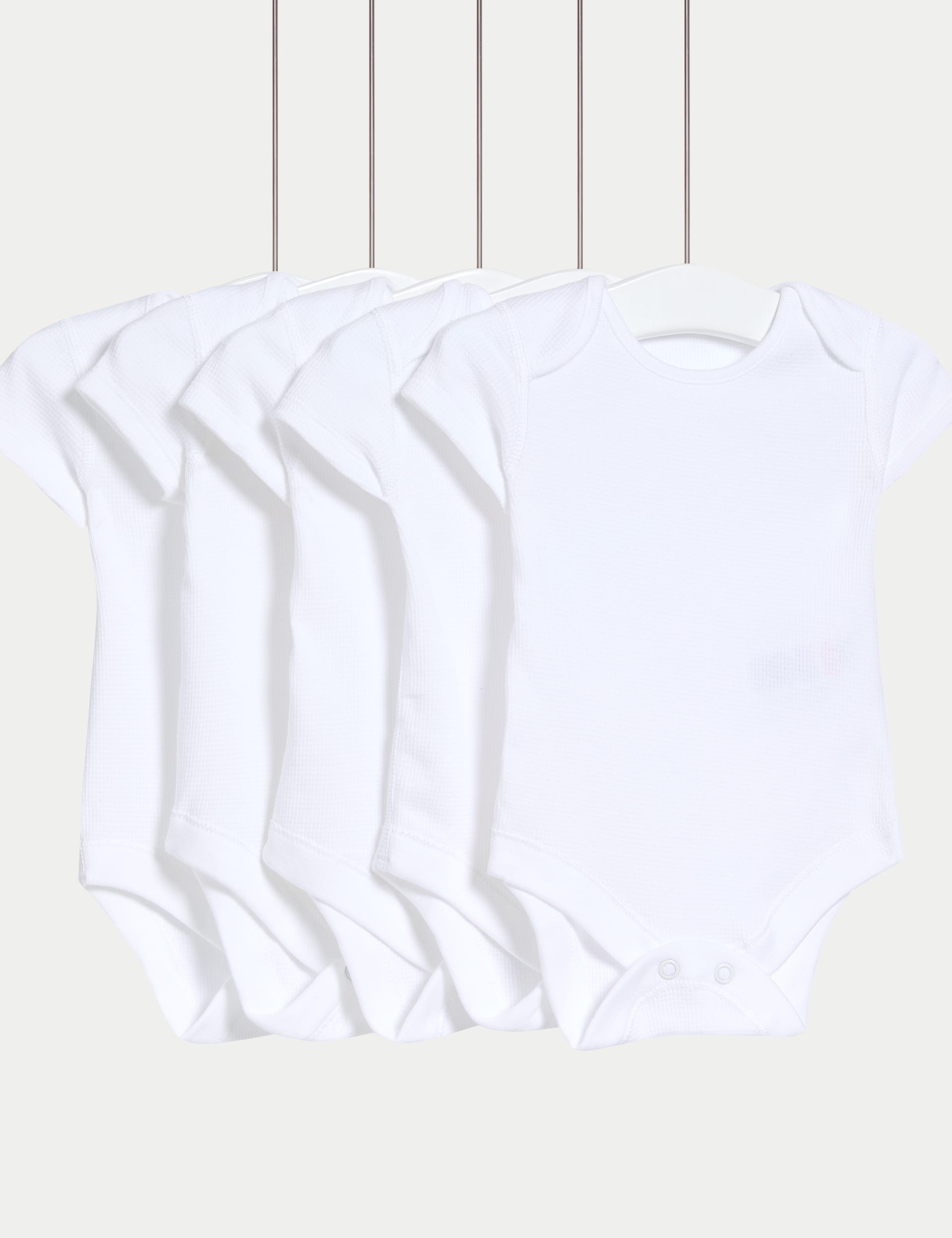 M&S Collection 5pk Pure Cotton Waffle Bodysuits (5lbs - 3 Yrs) - 0-3 M - White, White