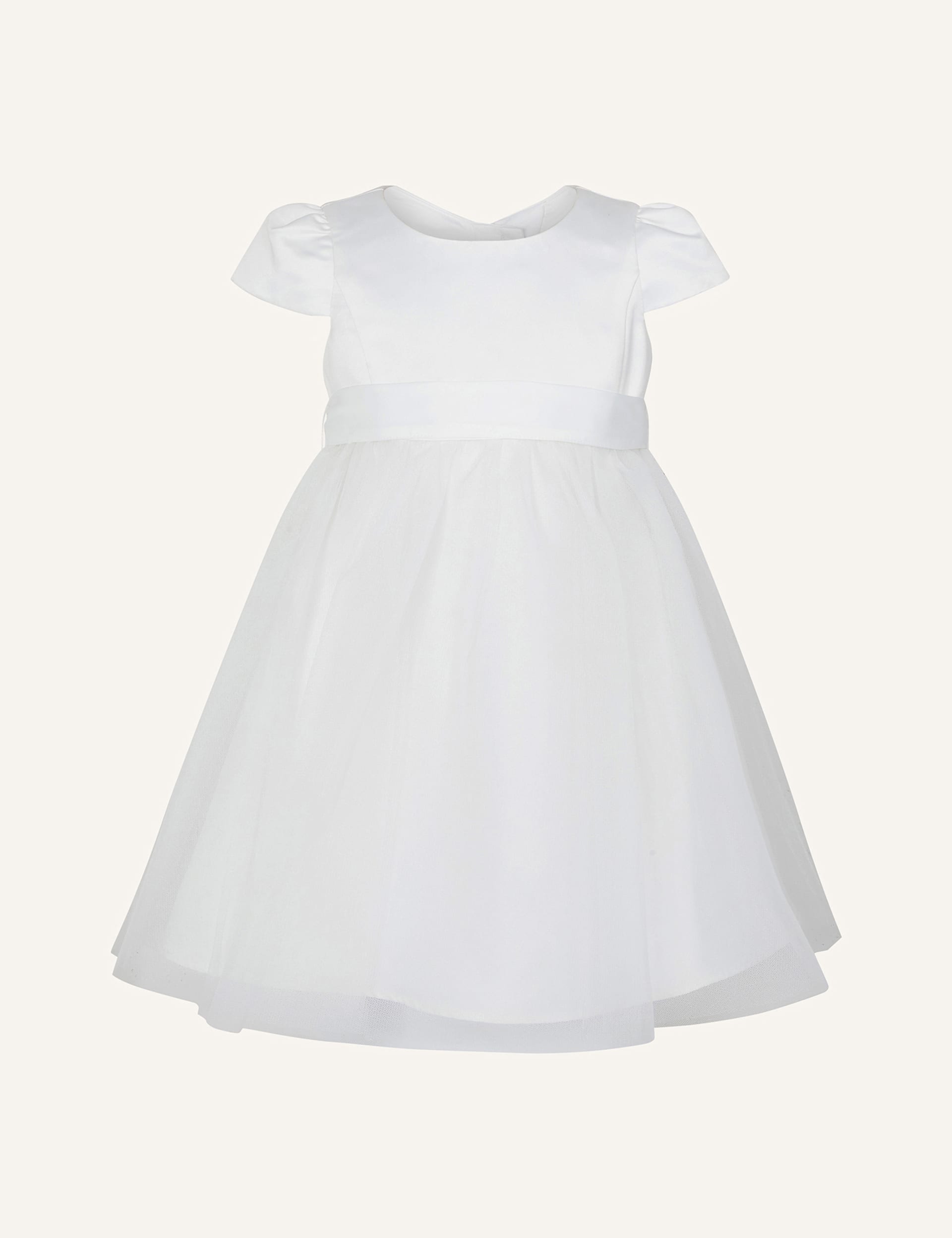 Monsoon Girls Satin Tulle Occasion Dress (0-3 Yrs) - 2-3Y - Natural, Natural