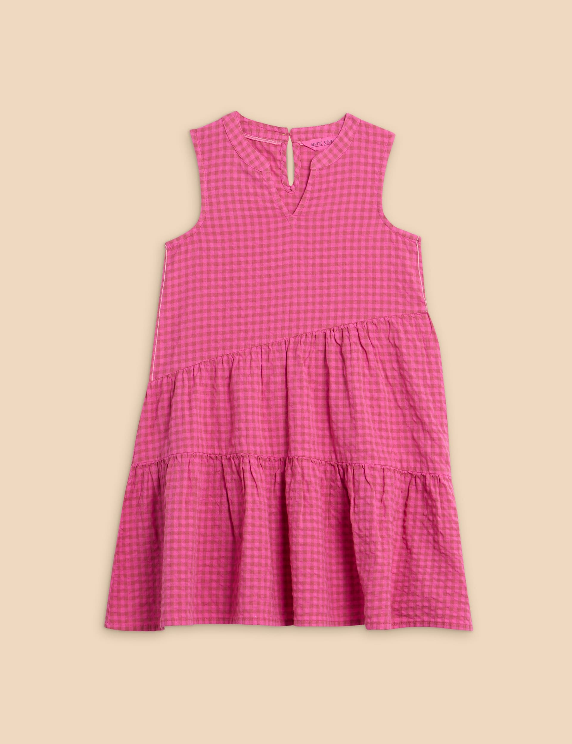 White Stuff Girls Cotton Rich Gingham Dress (3-10 Yrs) - 5-6 Y - Pink, Pink