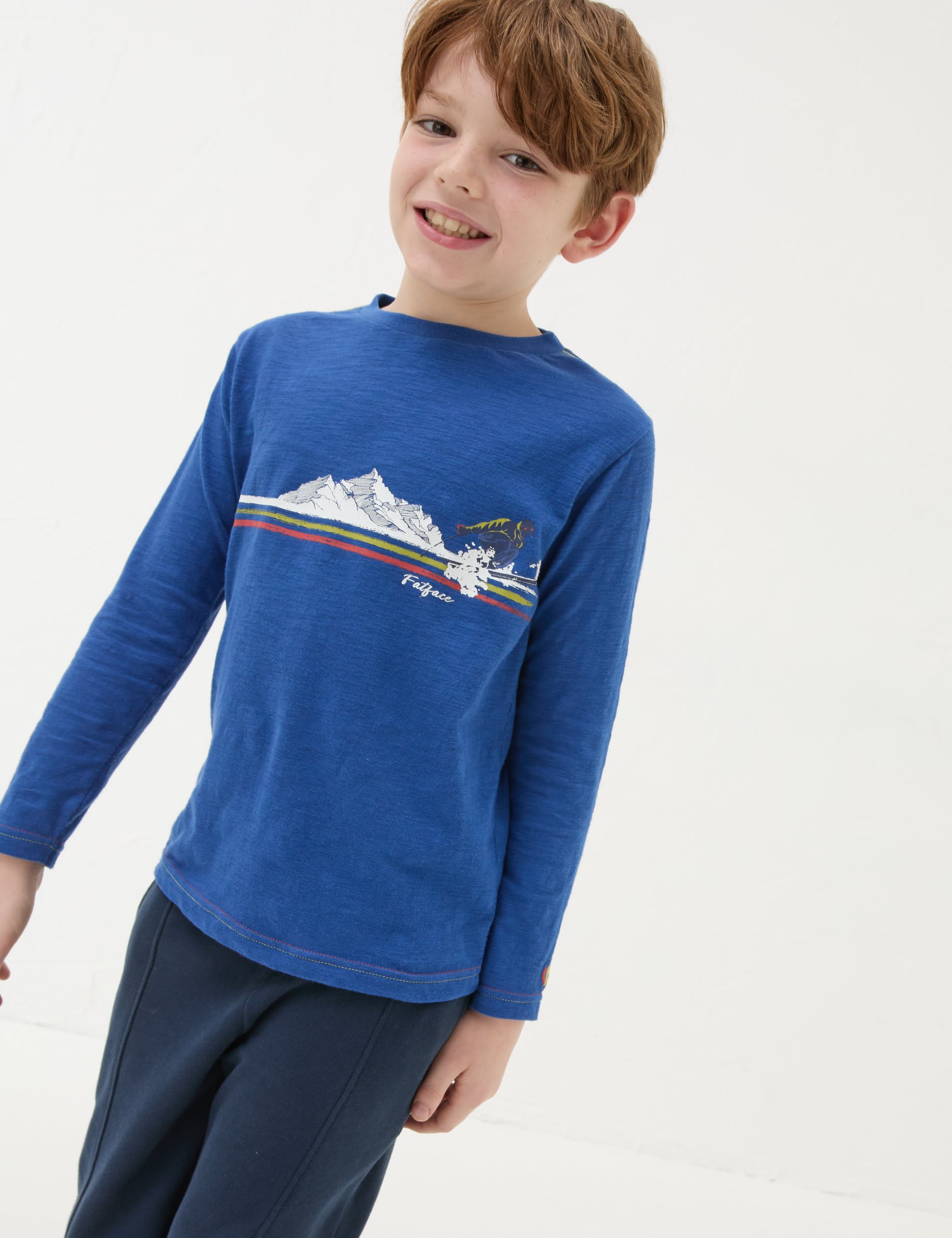 Fatface Boys Pure Cotton Ski Ya Later Slogan T-Shirt (3-13 Yrs) - 3-4 Y - Blue Mix, Blue Mix