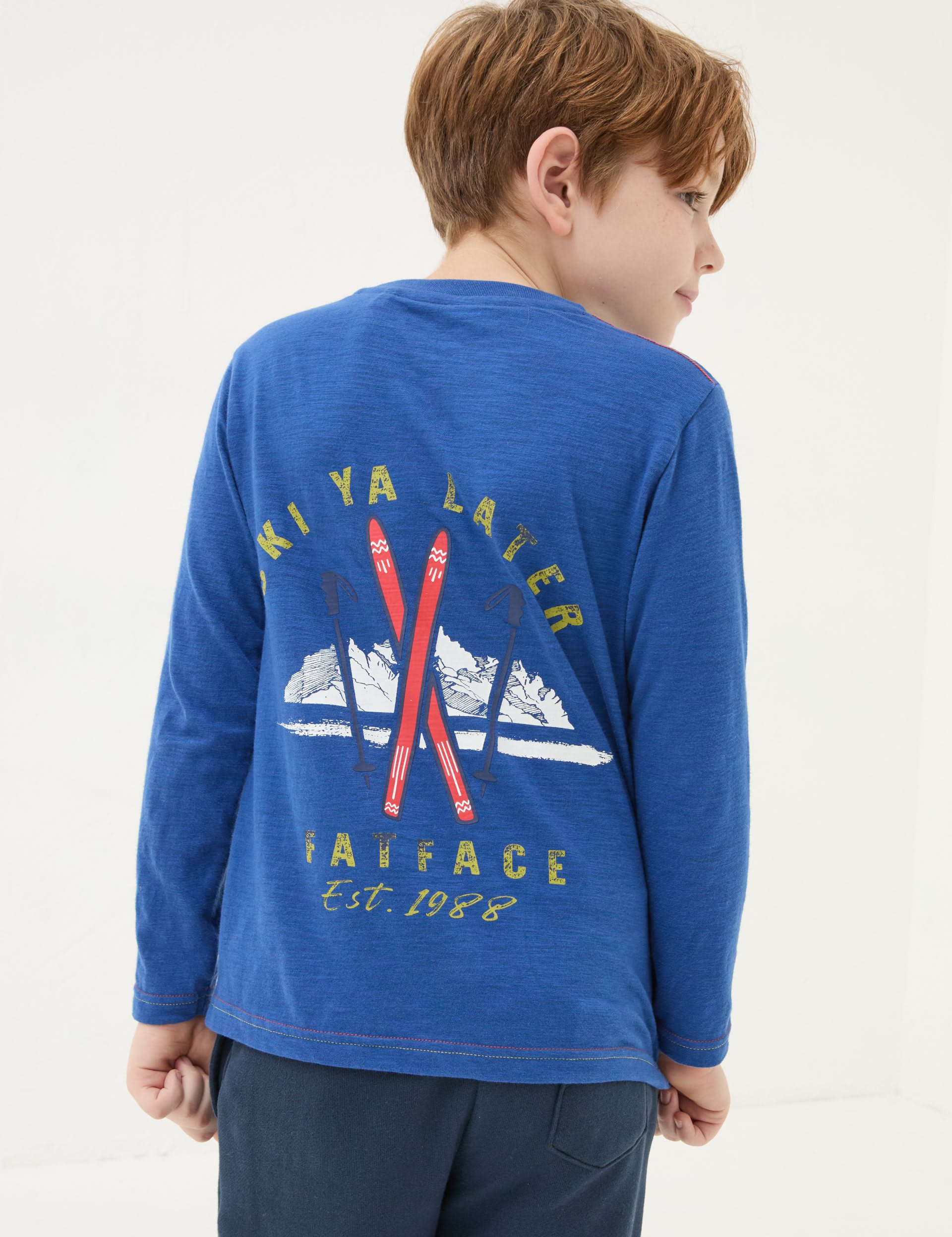 Fatface Boys Pure Cotton Ski Ya Later Slogan T-Shirt (3-13 Yrs) - 3-4 Y - Blue Mix, Blue Mix