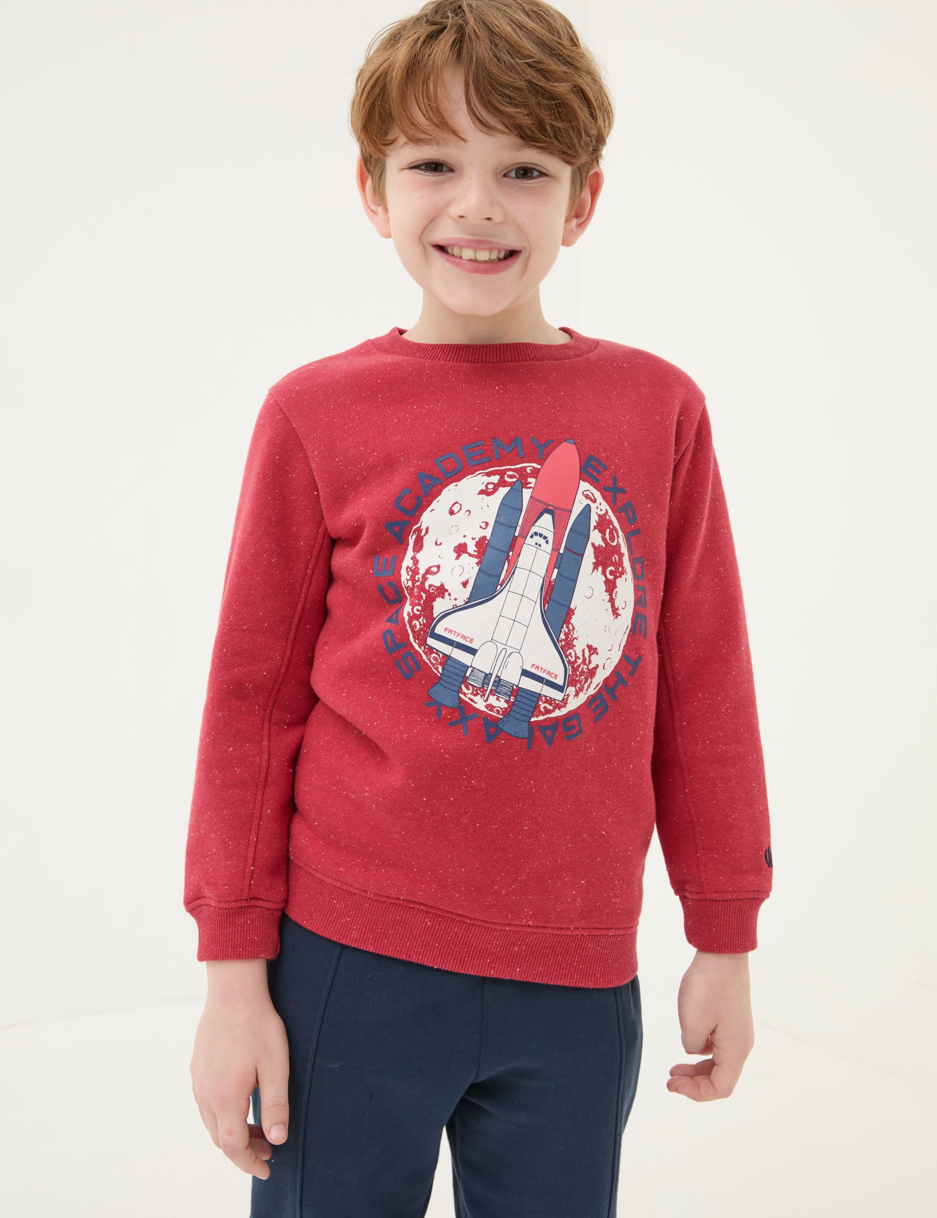 Fatface Boys Cotton Rich Spaceship Sweatshirt (3-13 Yrs) - 10-11 - Red Mix, Red Mix