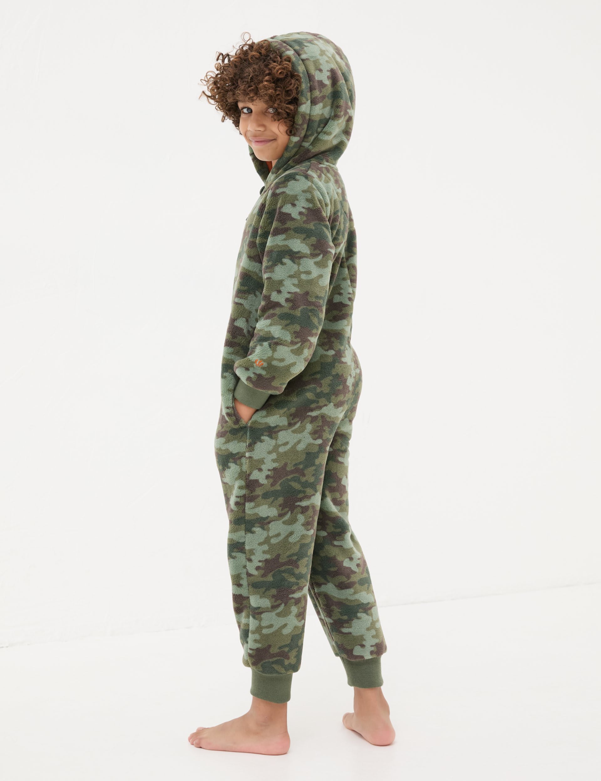 Fatface Boys Camoflauge Onesie (3-13 Yrs) - 3-4 Y - Khaki Mix, Khaki Mix